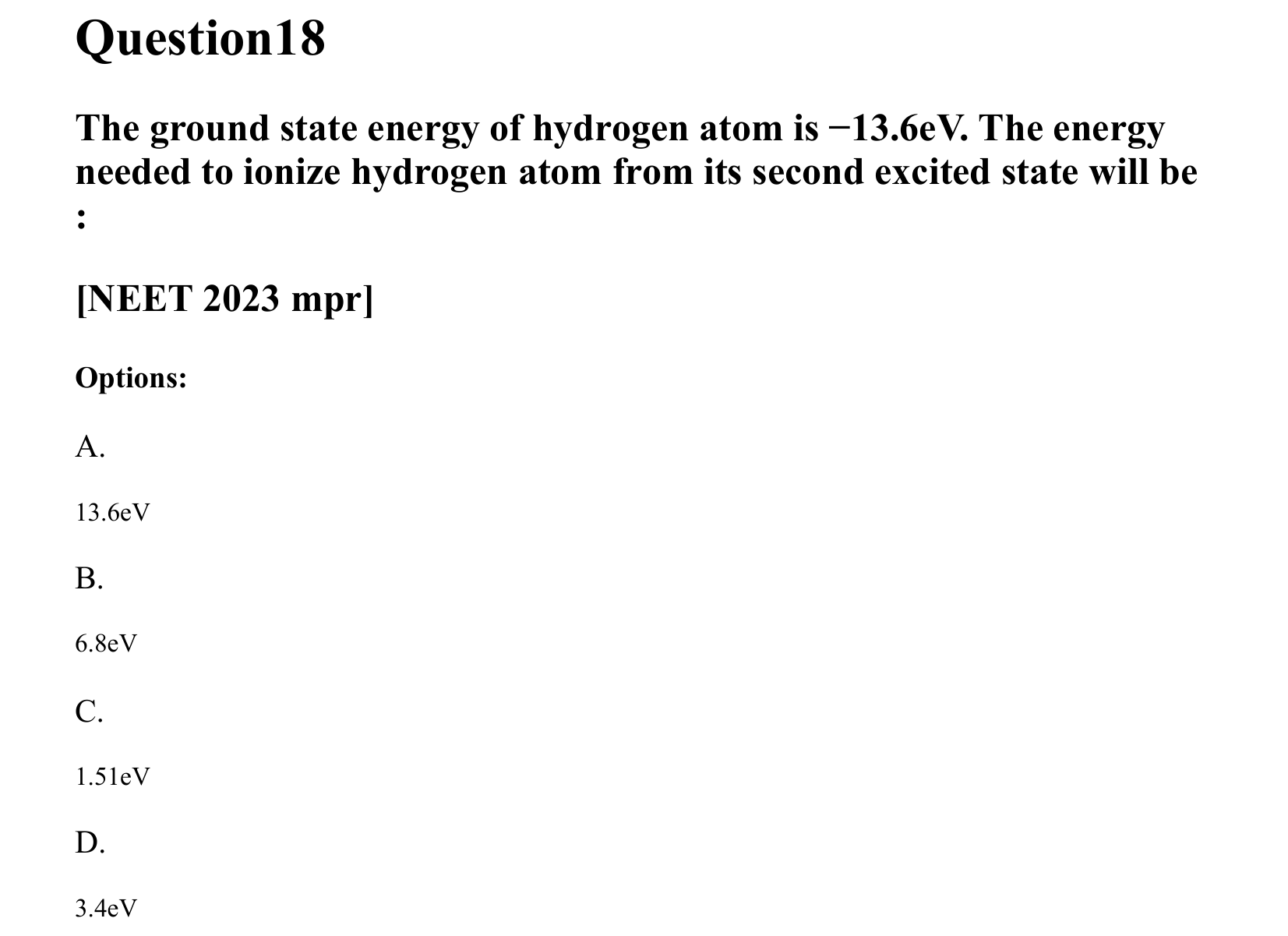 Atoms and Nuclei question 18