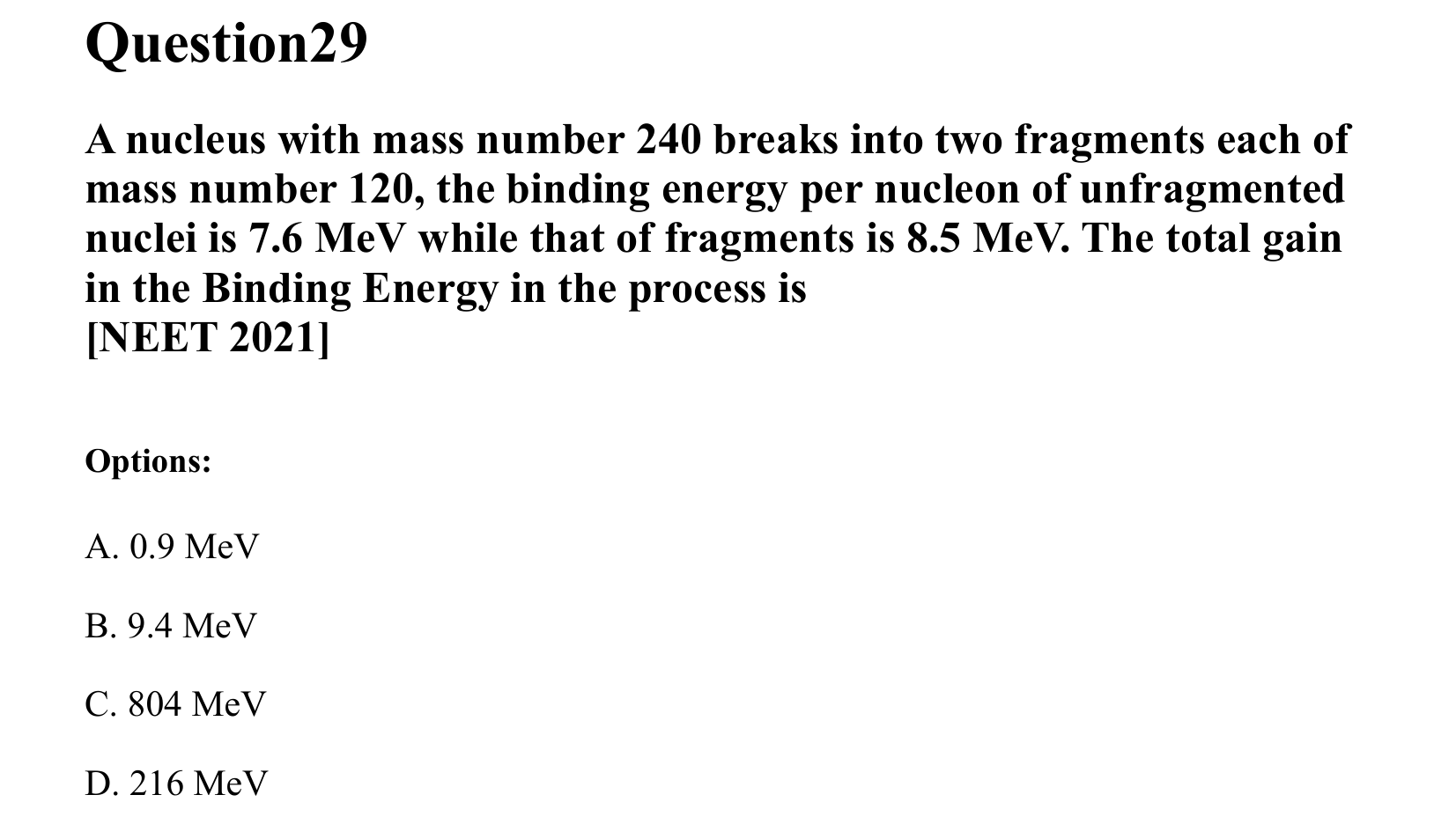 Atoms and Nuclei question 29