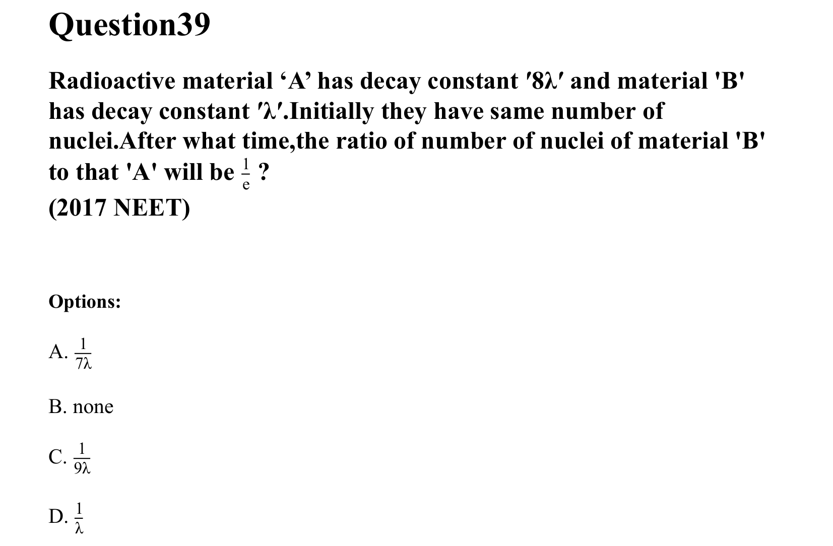 Atoms and Nuclei question 39