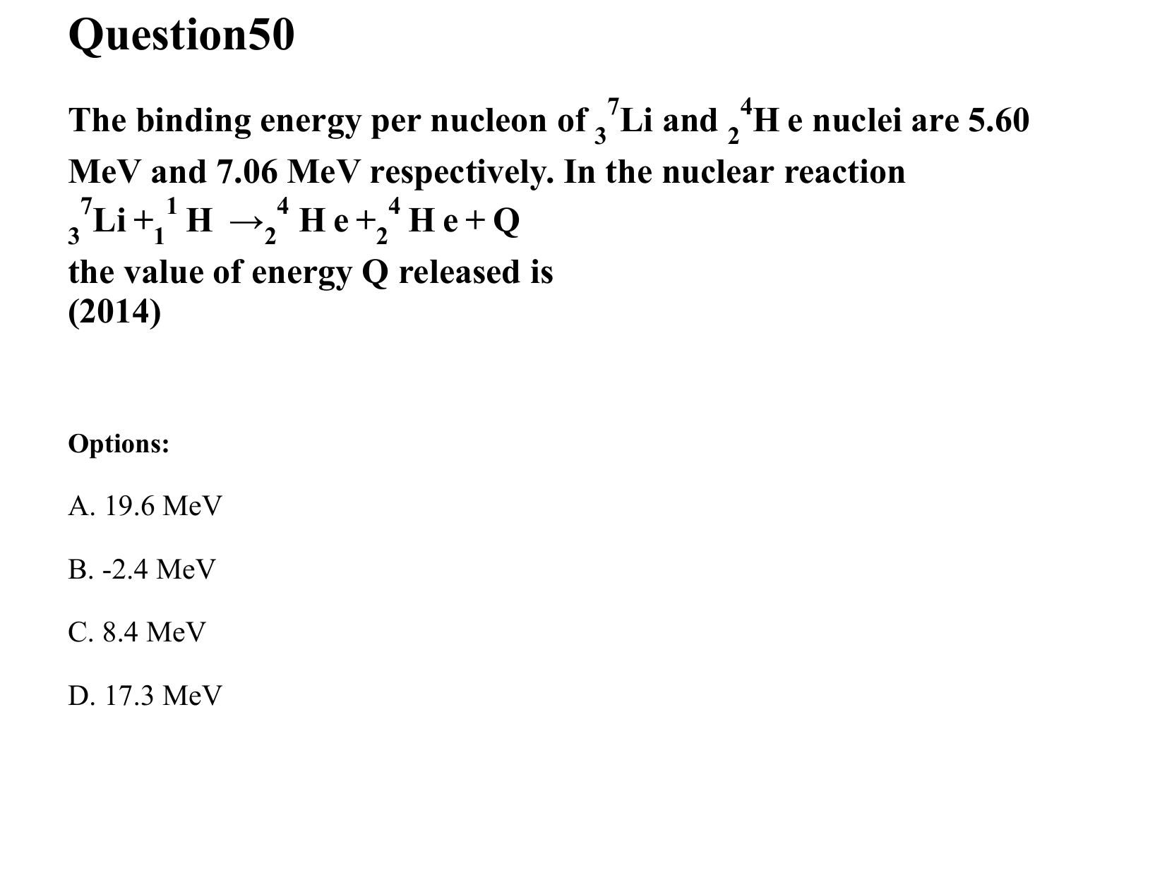 Atoms and Nuclei question 50