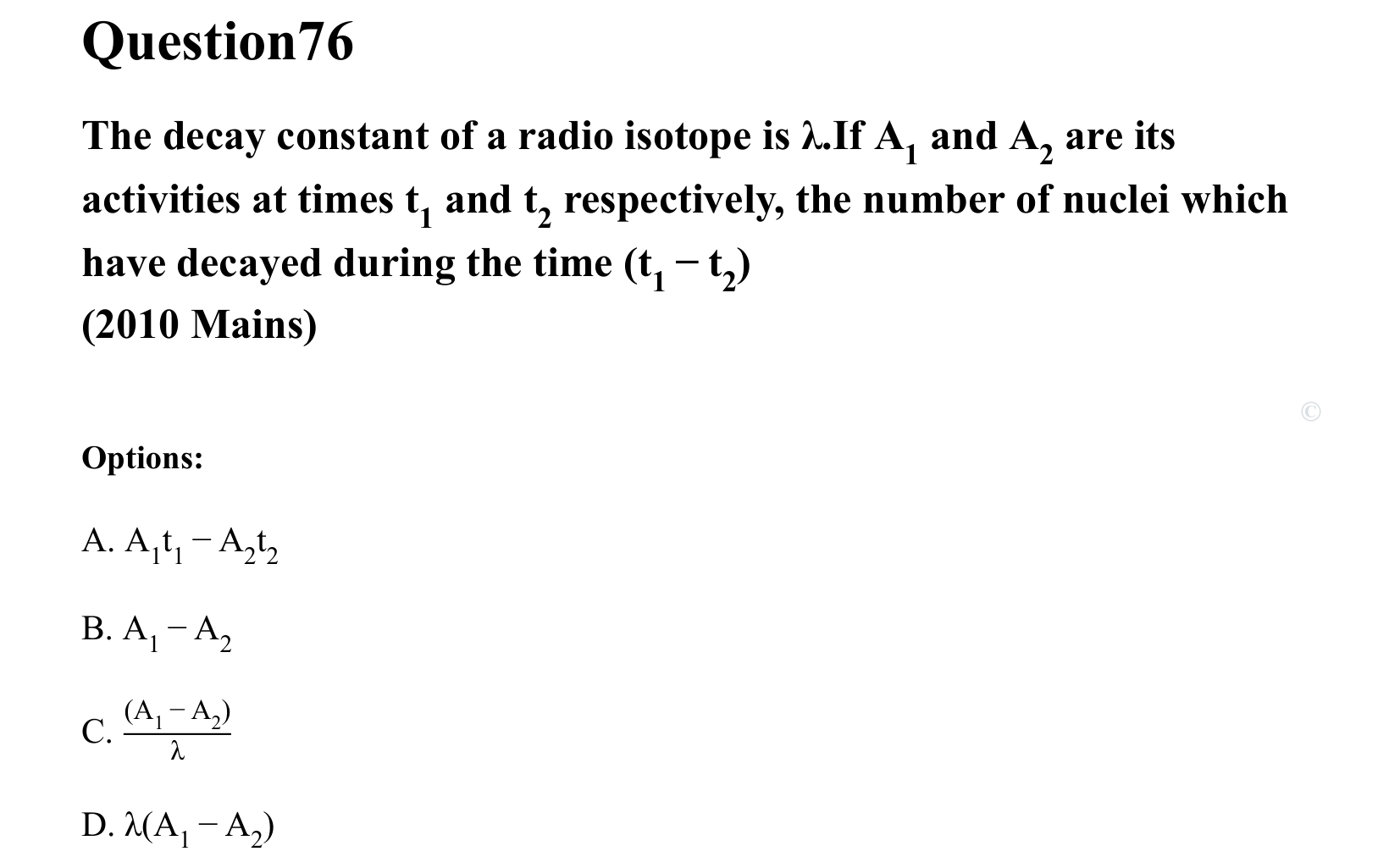 Atoms and Nuclei question 76