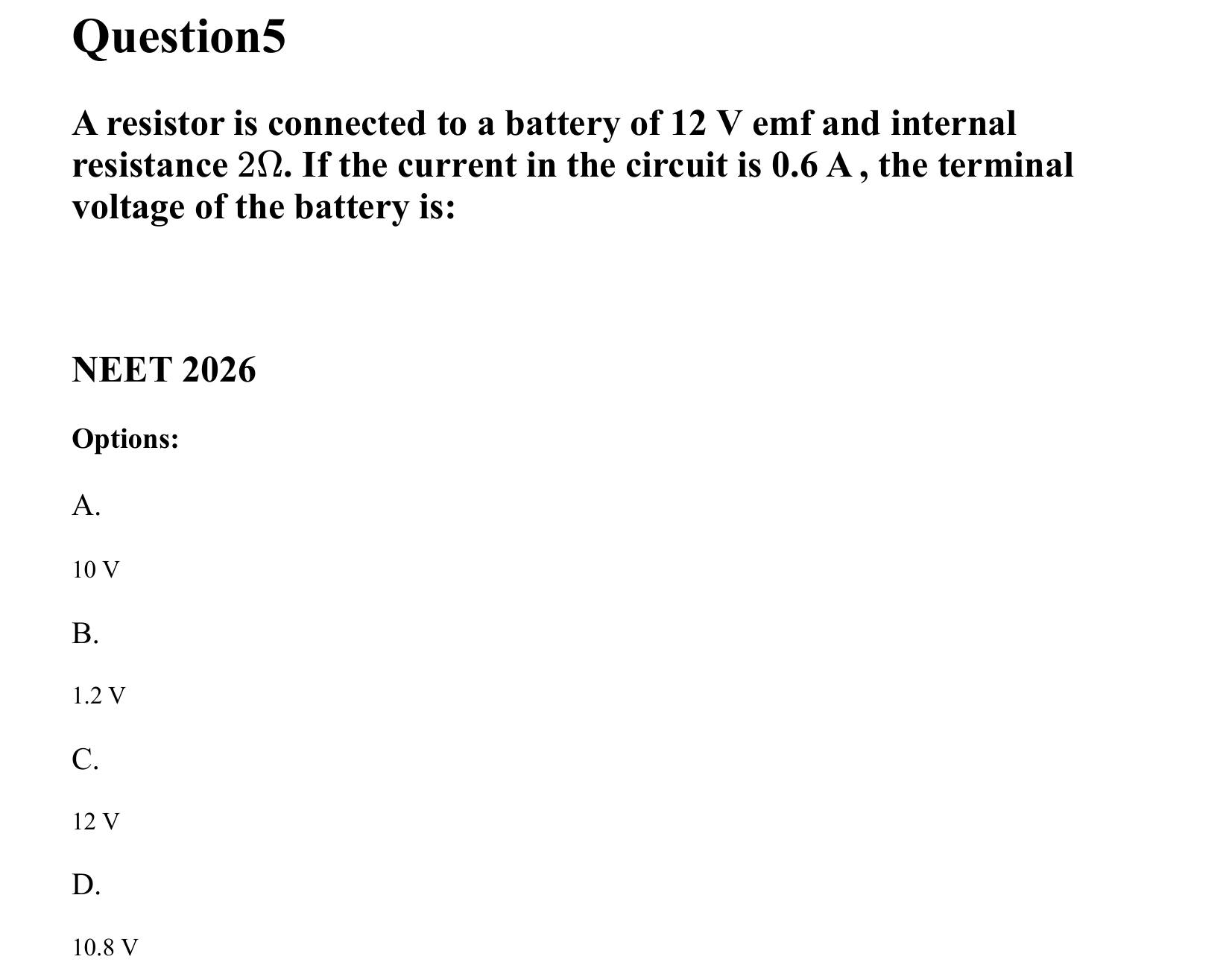 Current Electricity question 5