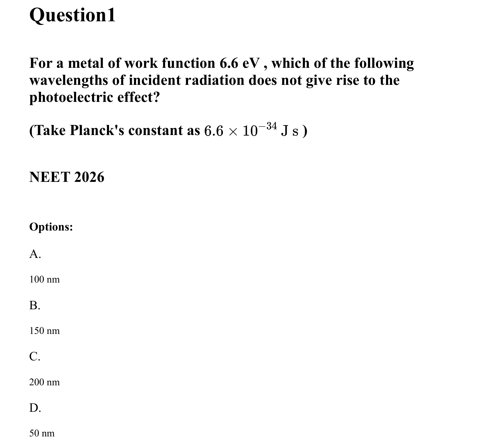 Dual Nature of Matter and Radiation question 1