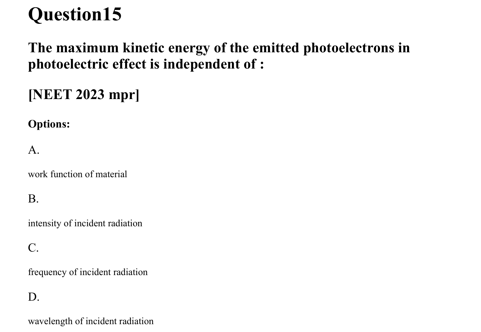 Dual Nature of Matter and Radiation question 15