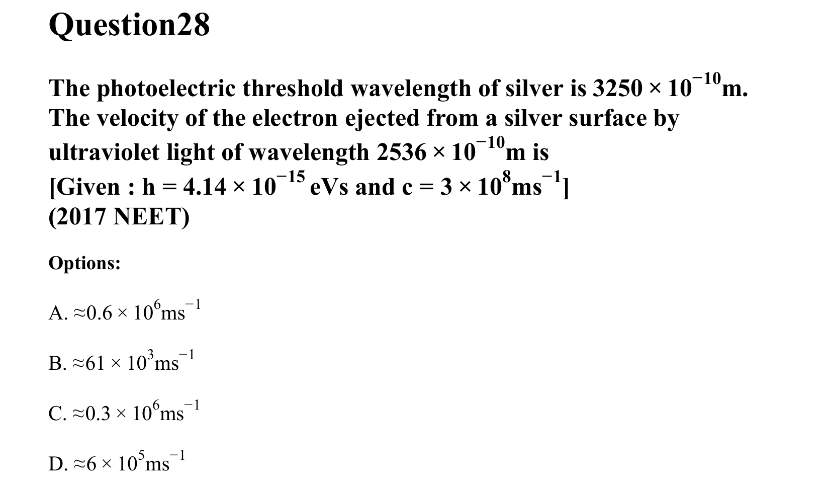Dual Nature of Matter and Radiation question 28