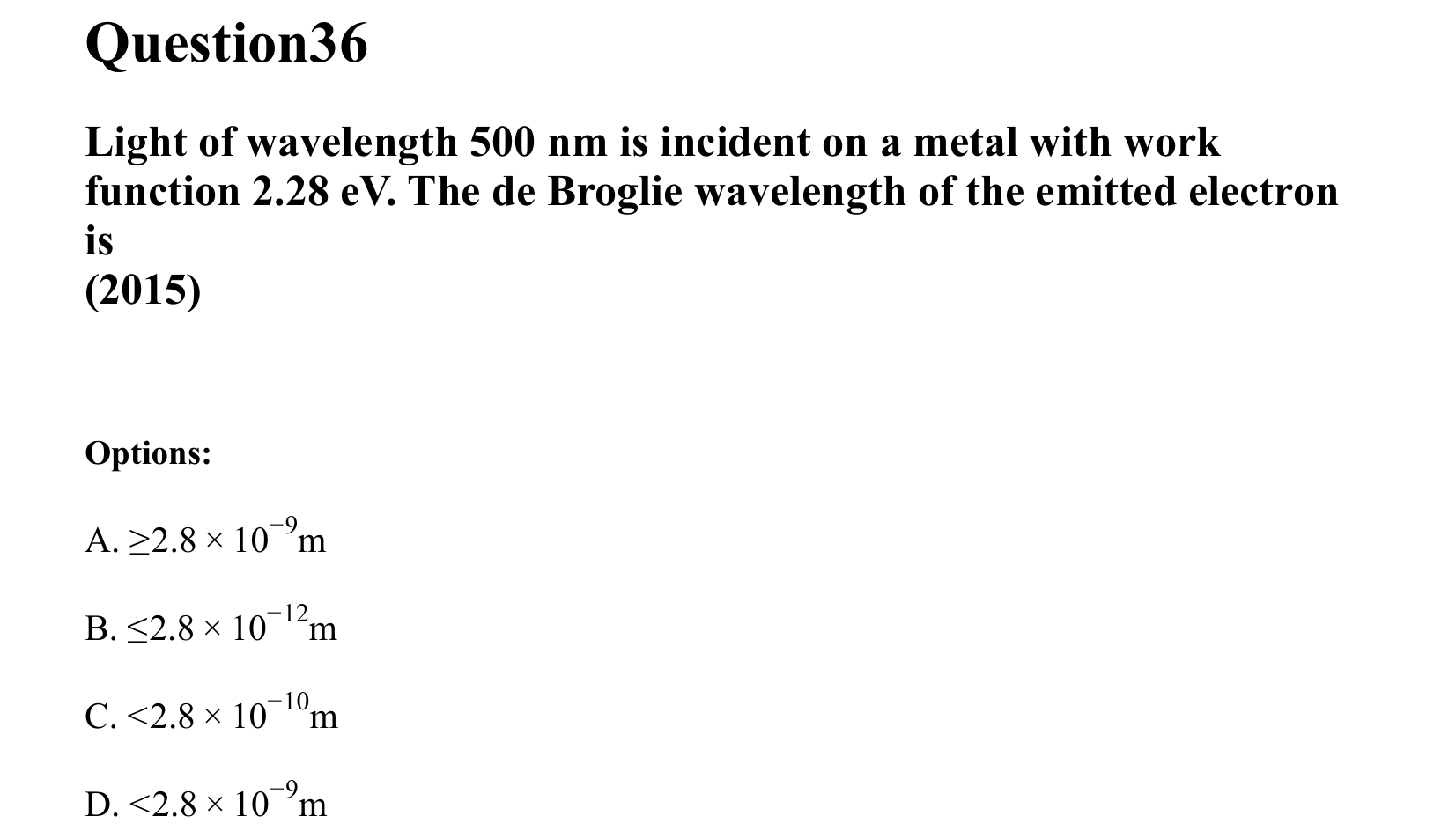 Dual Nature of Matter and Radiation question 36