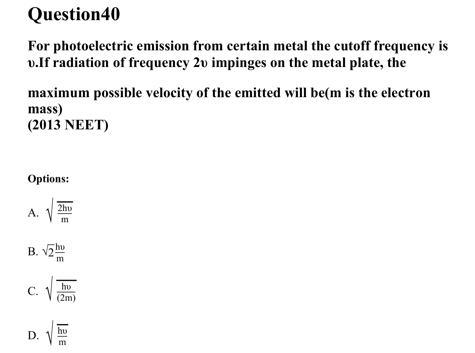 Dual Nature of Matter and Radiation question 40