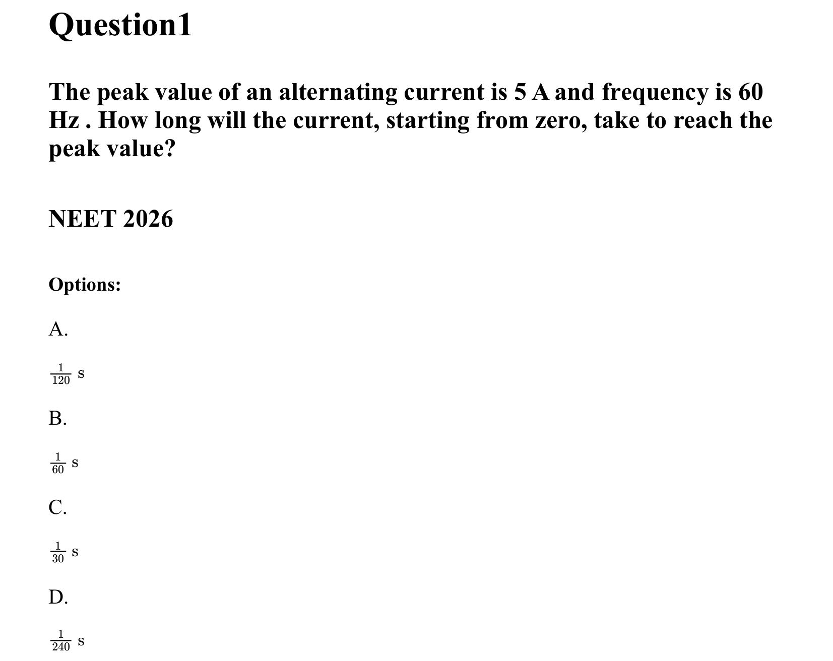 Electromagnetic Induction and Alternating Current question 1