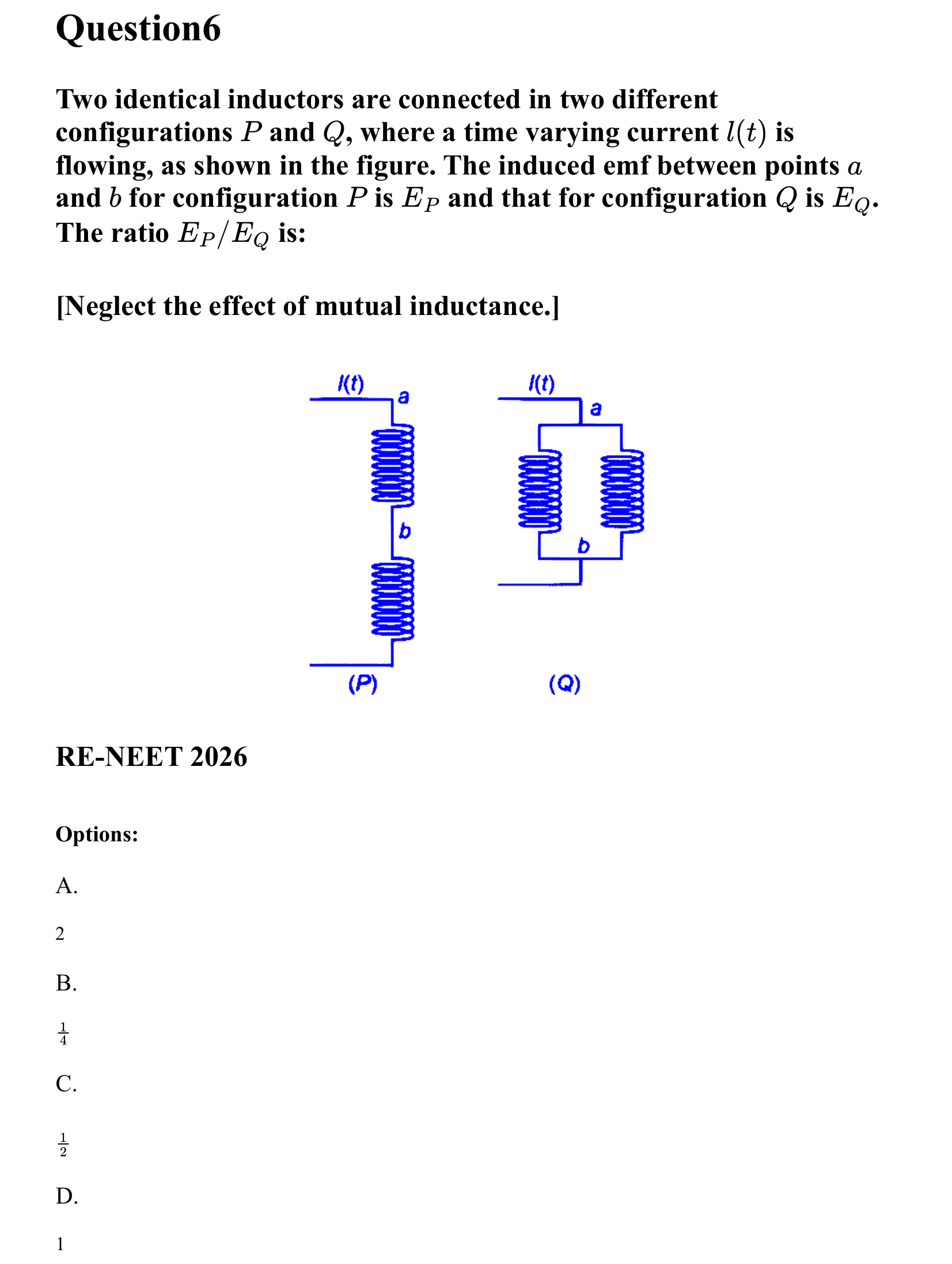 Electromagnetic Induction and Alternating Current question 6
