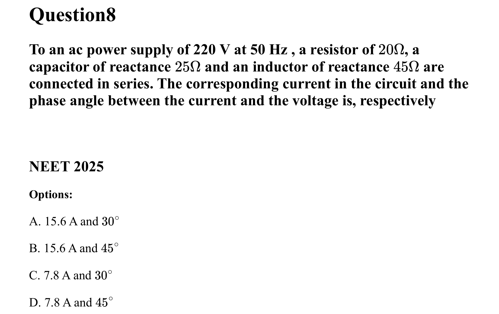 Electromagnetic Induction and Alternating Current question 8