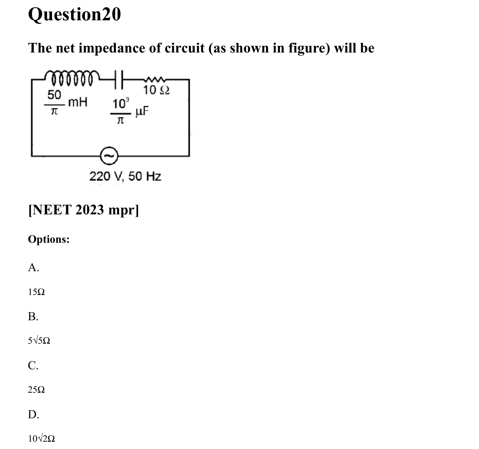 Electromagnetic Induction and Alternating Current question 20