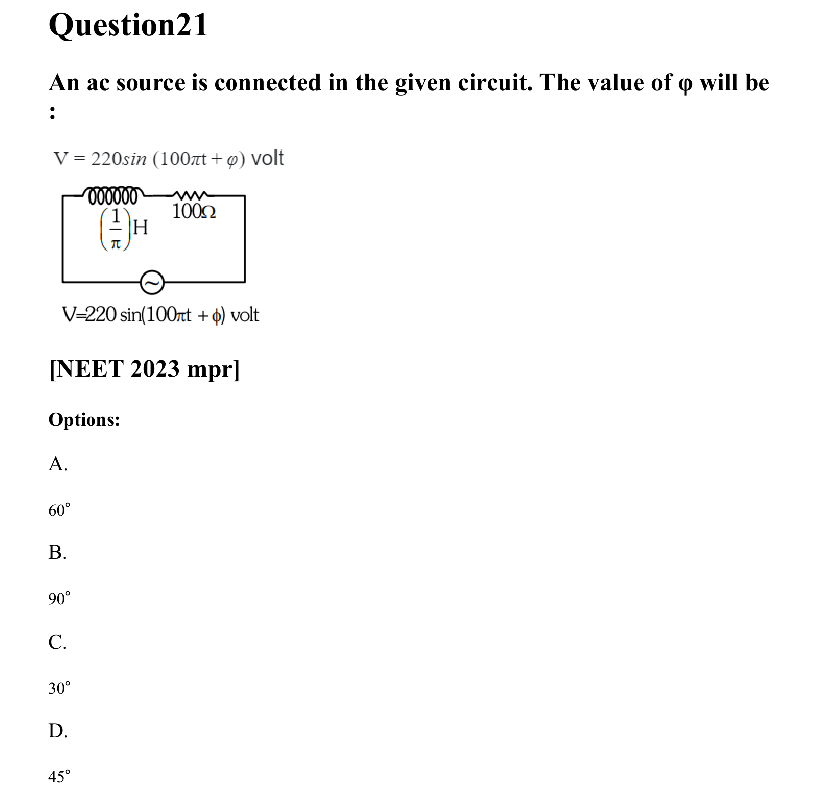 Electromagnetic Induction and Alternating Current question 21