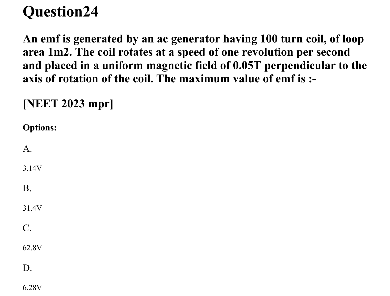 Electromagnetic Induction and Alternating Current question 24