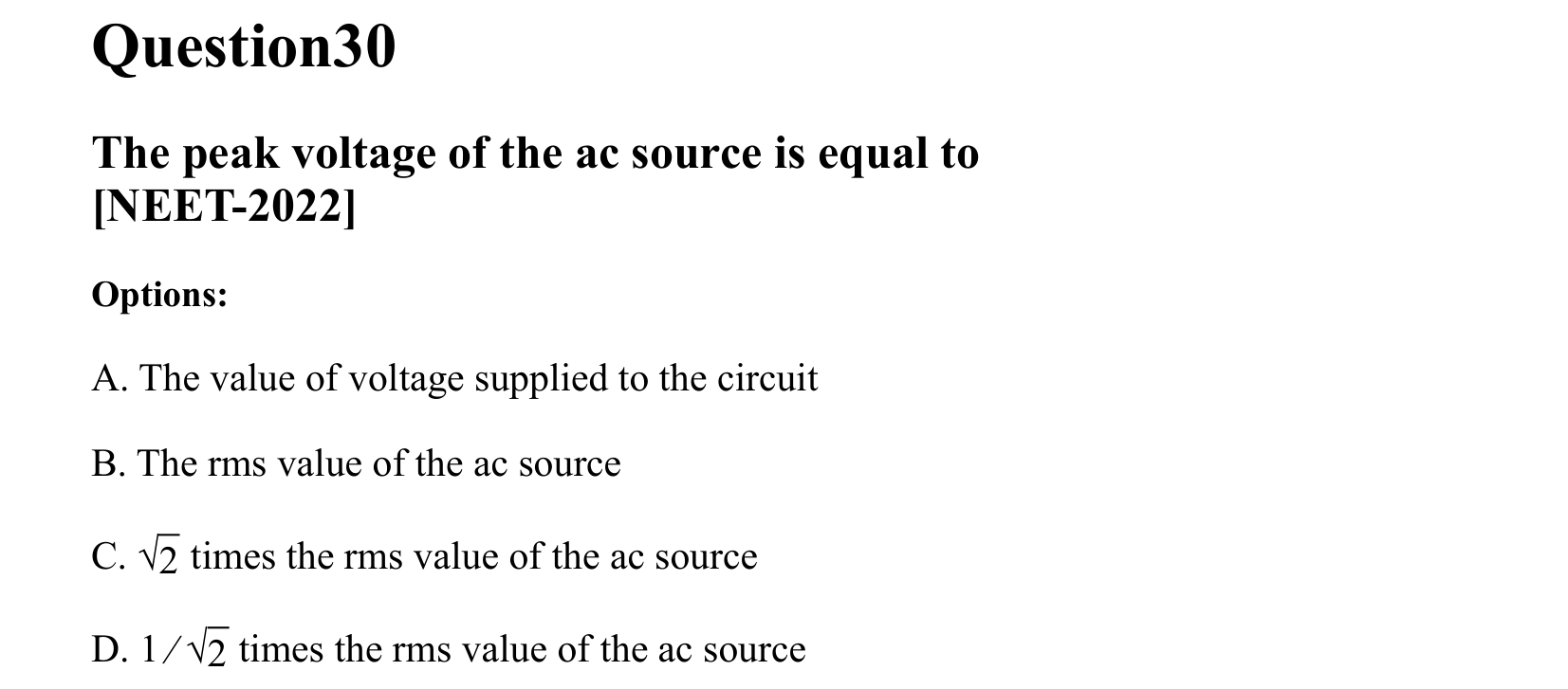 Electromagnetic Induction and Alternating Current question 30