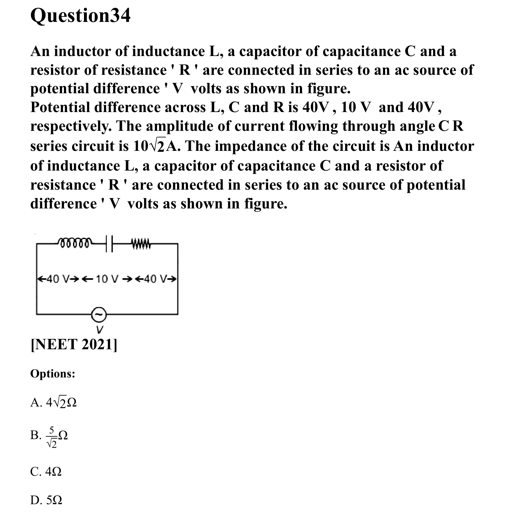 Electromagnetic Induction and Alternating Current question 34