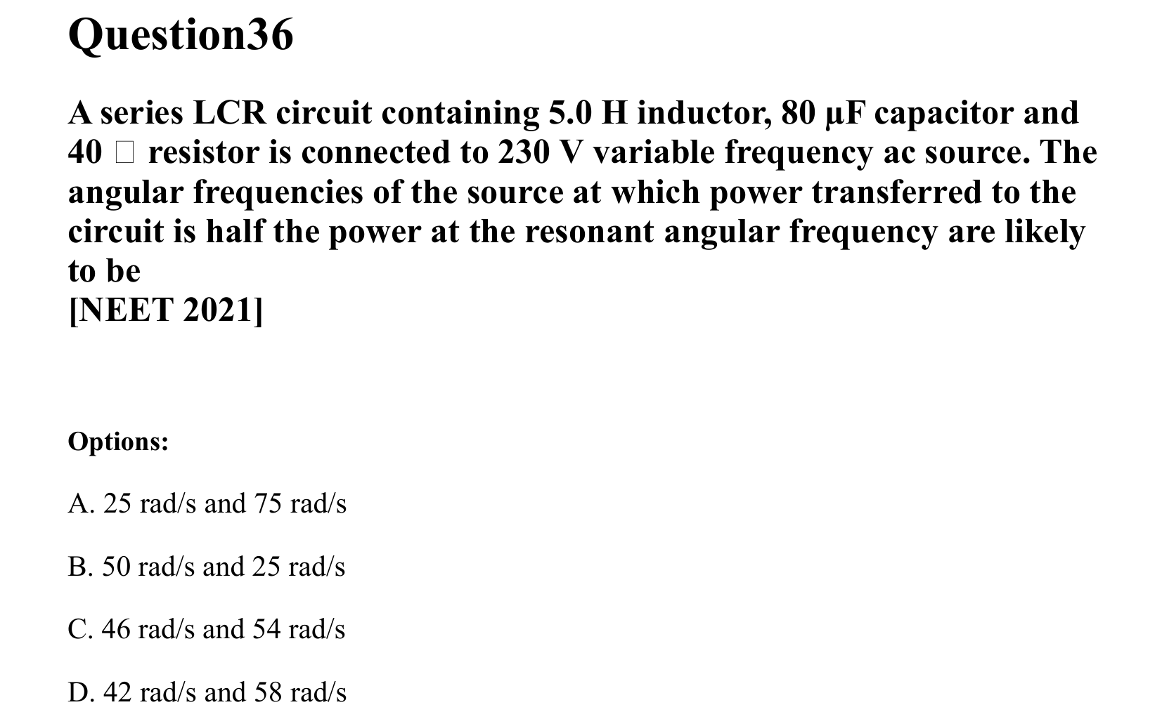 Electromagnetic Induction and Alternating Current question 36