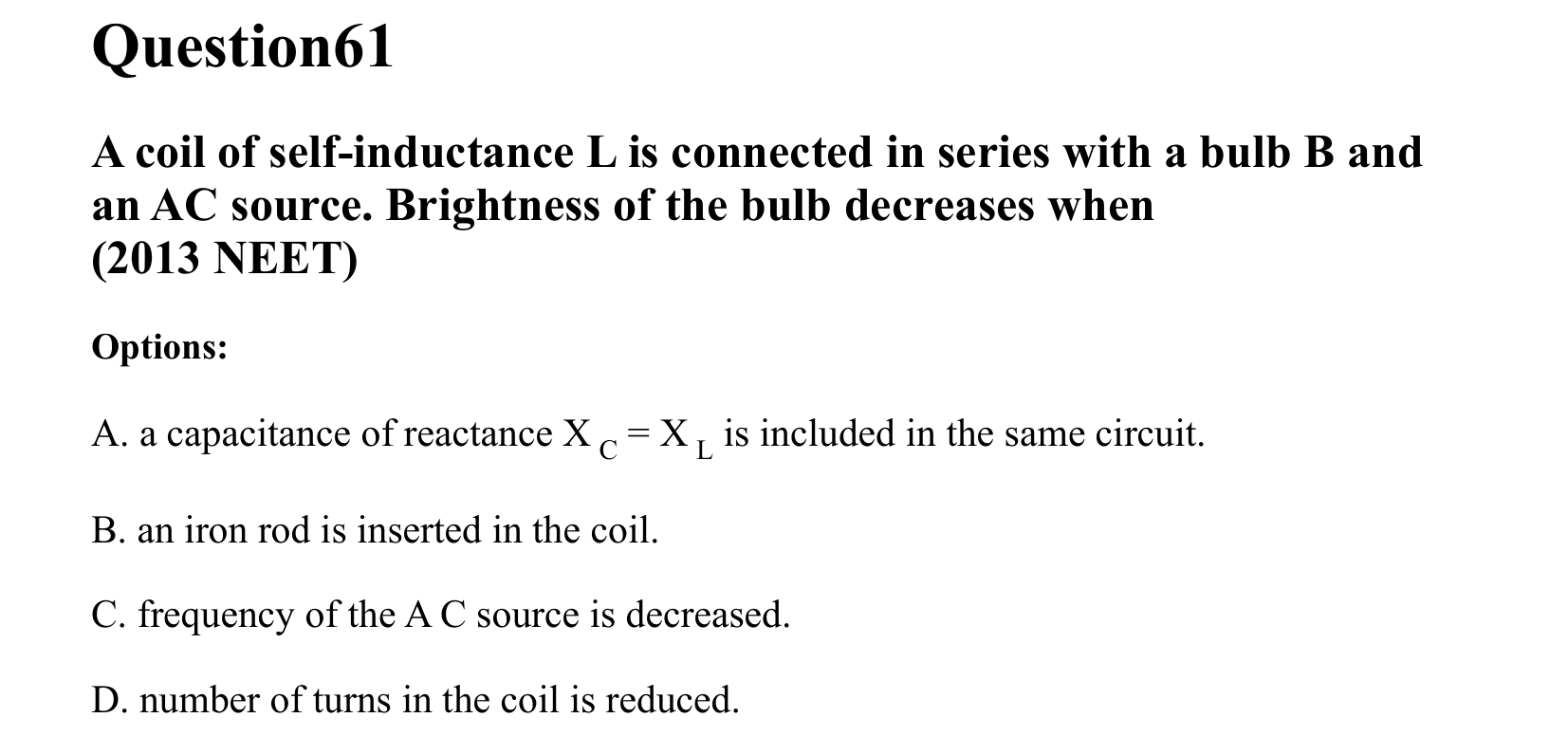 Electromagnetic Induction and Alternating Current question 61