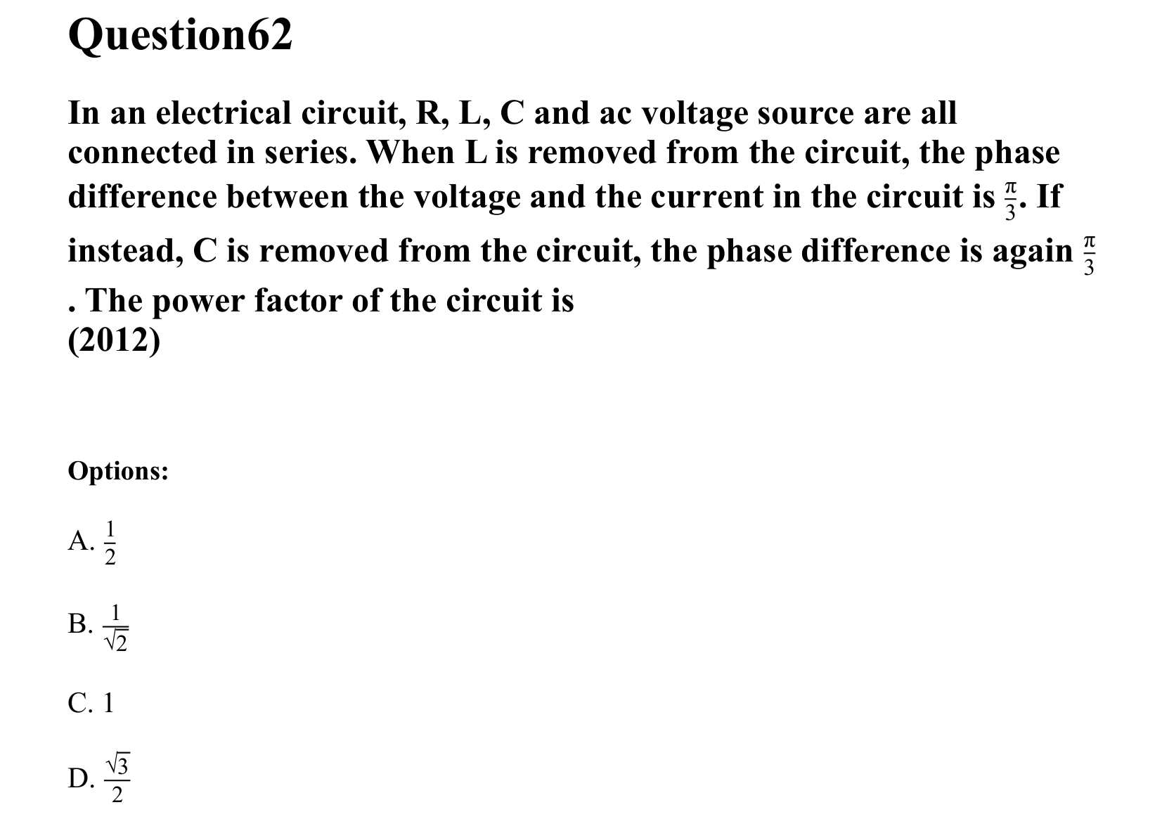 Electromagnetic Induction and Alternating Current question 62