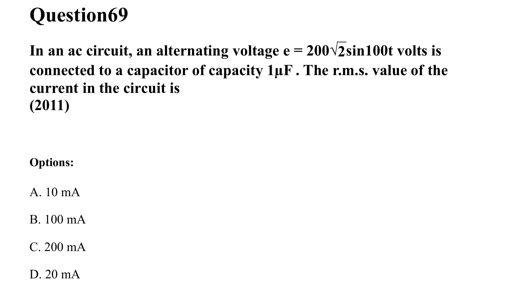 Electromagnetic Induction and Alternating Current question 69