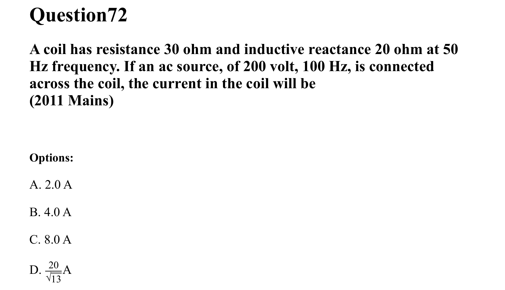 Electromagnetic Induction and Alternating Current question 72