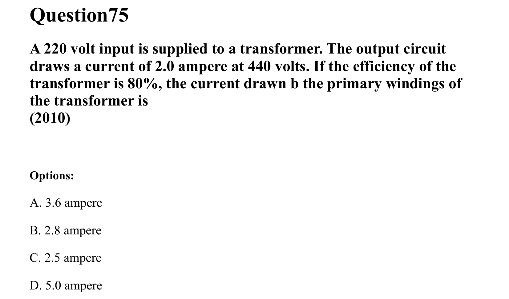 Electromagnetic Induction and Alternating Current question 75
