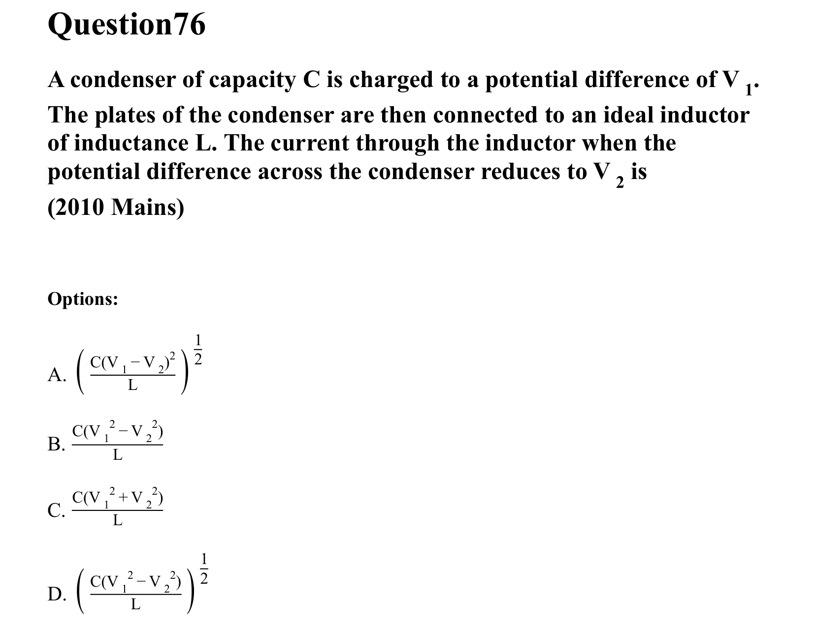 Electromagnetic Induction and Alternating Current question 76