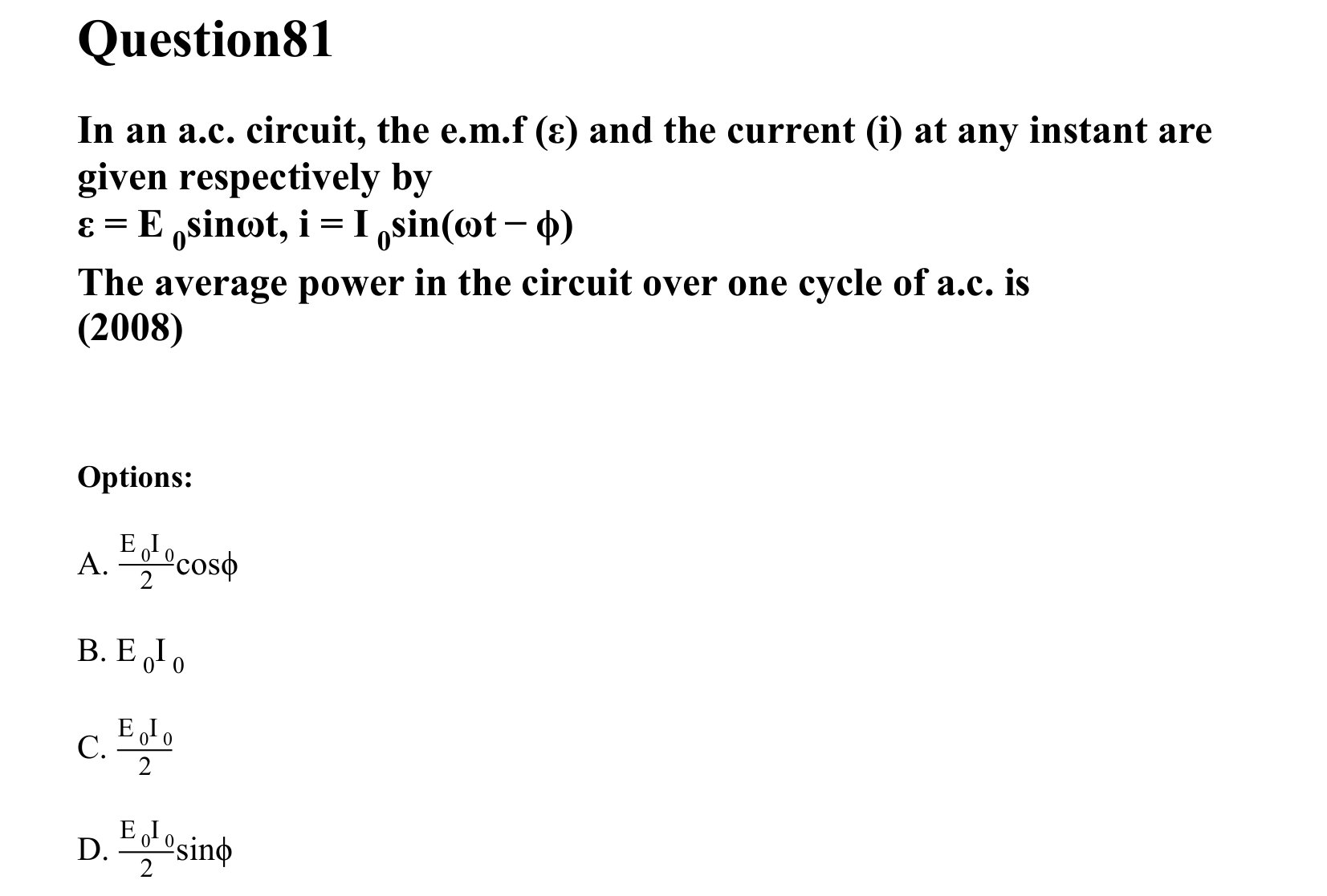 Electromagnetic Induction and Alternating Current question 81