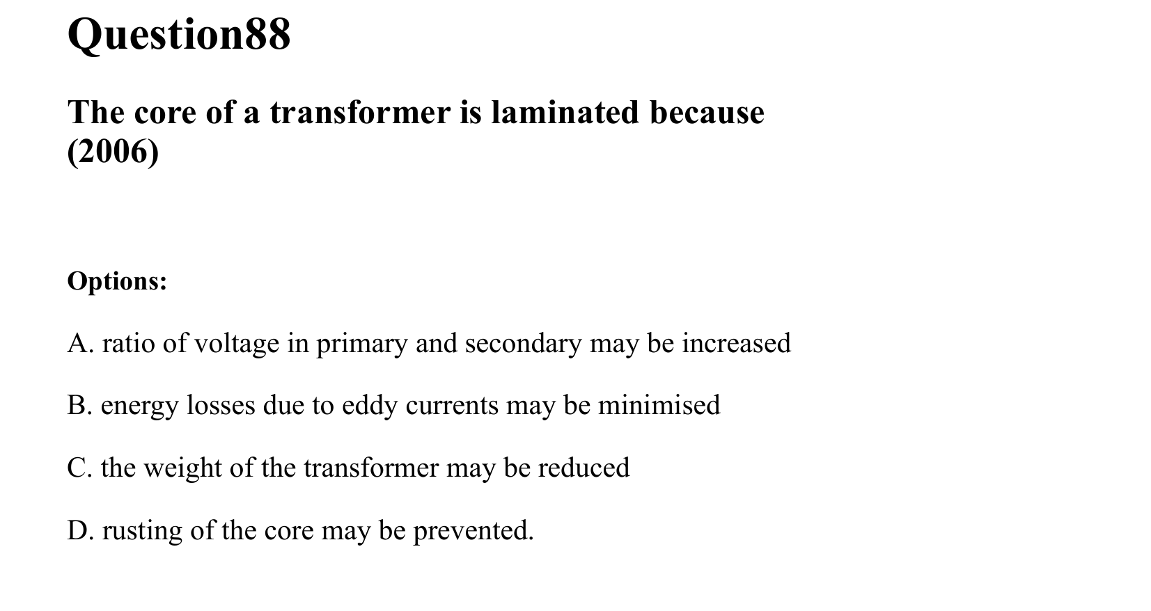 Electromagnetic Induction and Alternating Current question 88