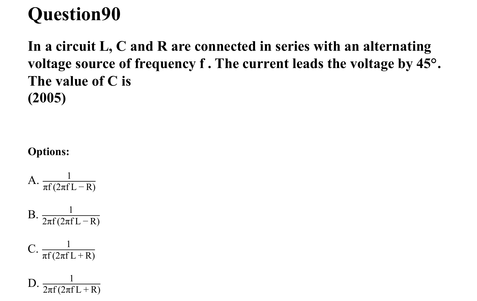 Electromagnetic Induction and Alternating Current question 90