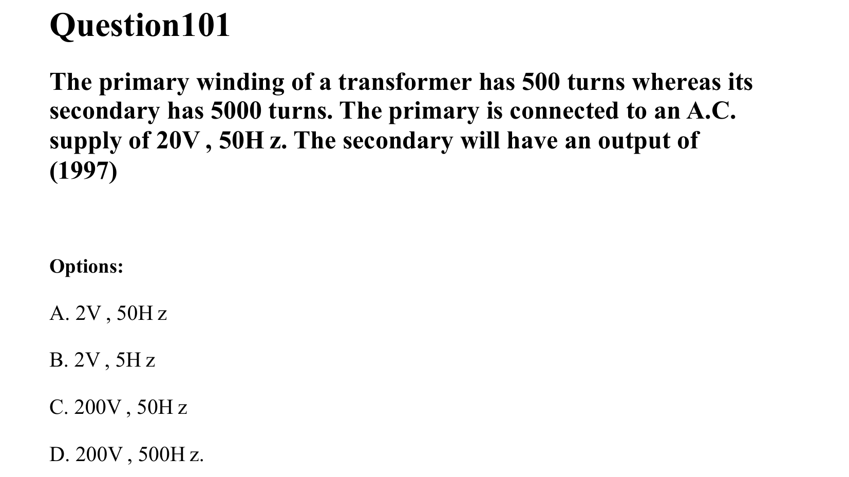 Electromagnetic Induction and Alternating Current question 101