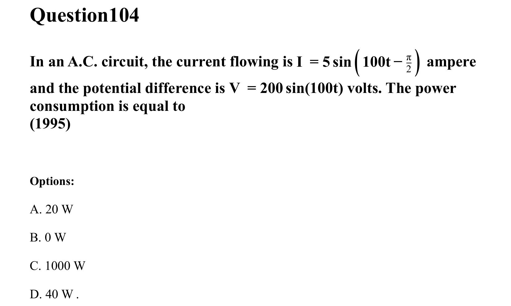 Electromagnetic Induction and Alternating Current question 104