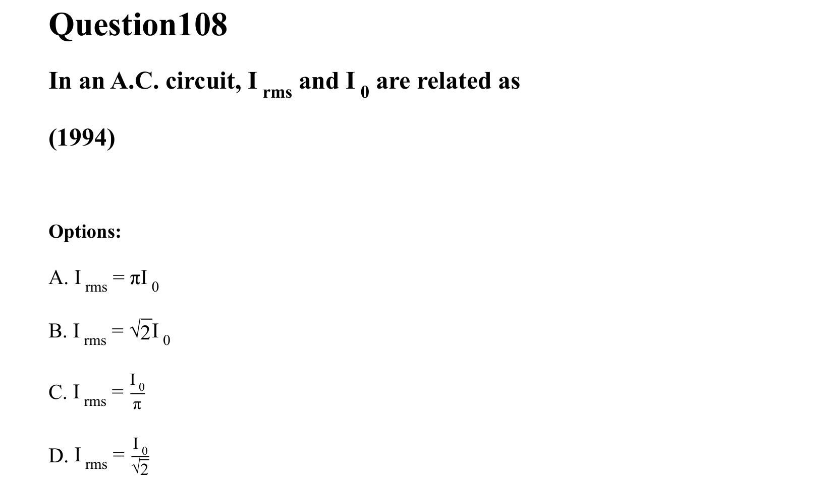 Electromagnetic Induction and Alternating Current question 108