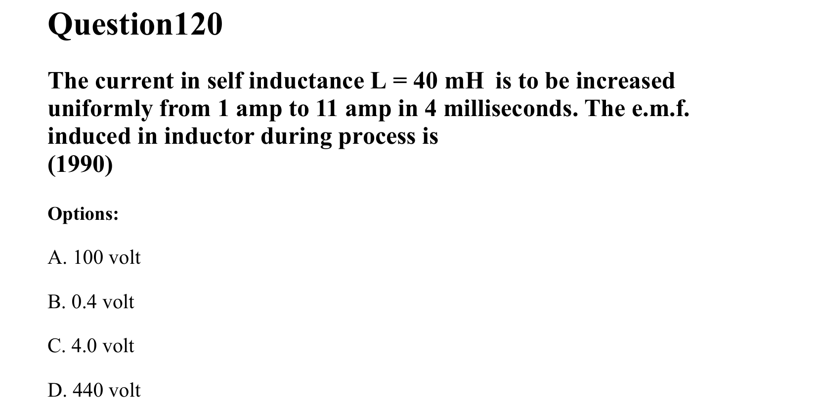 Electromagnetic Induction and Alternating Current question 120