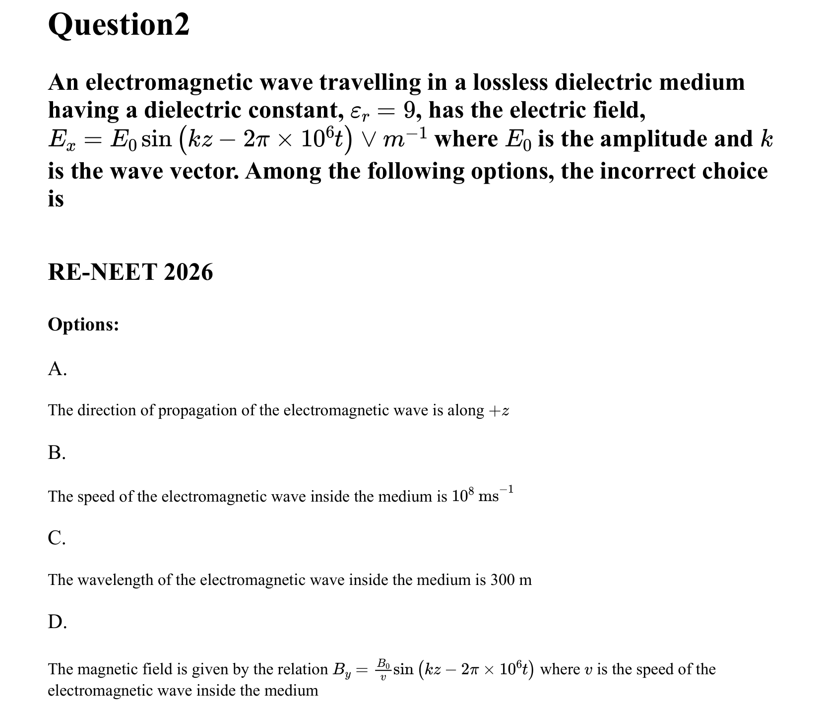Electromagnetic Waves question 2