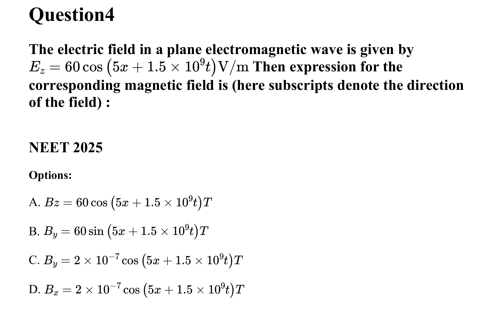 Electromagnetic Waves question 4