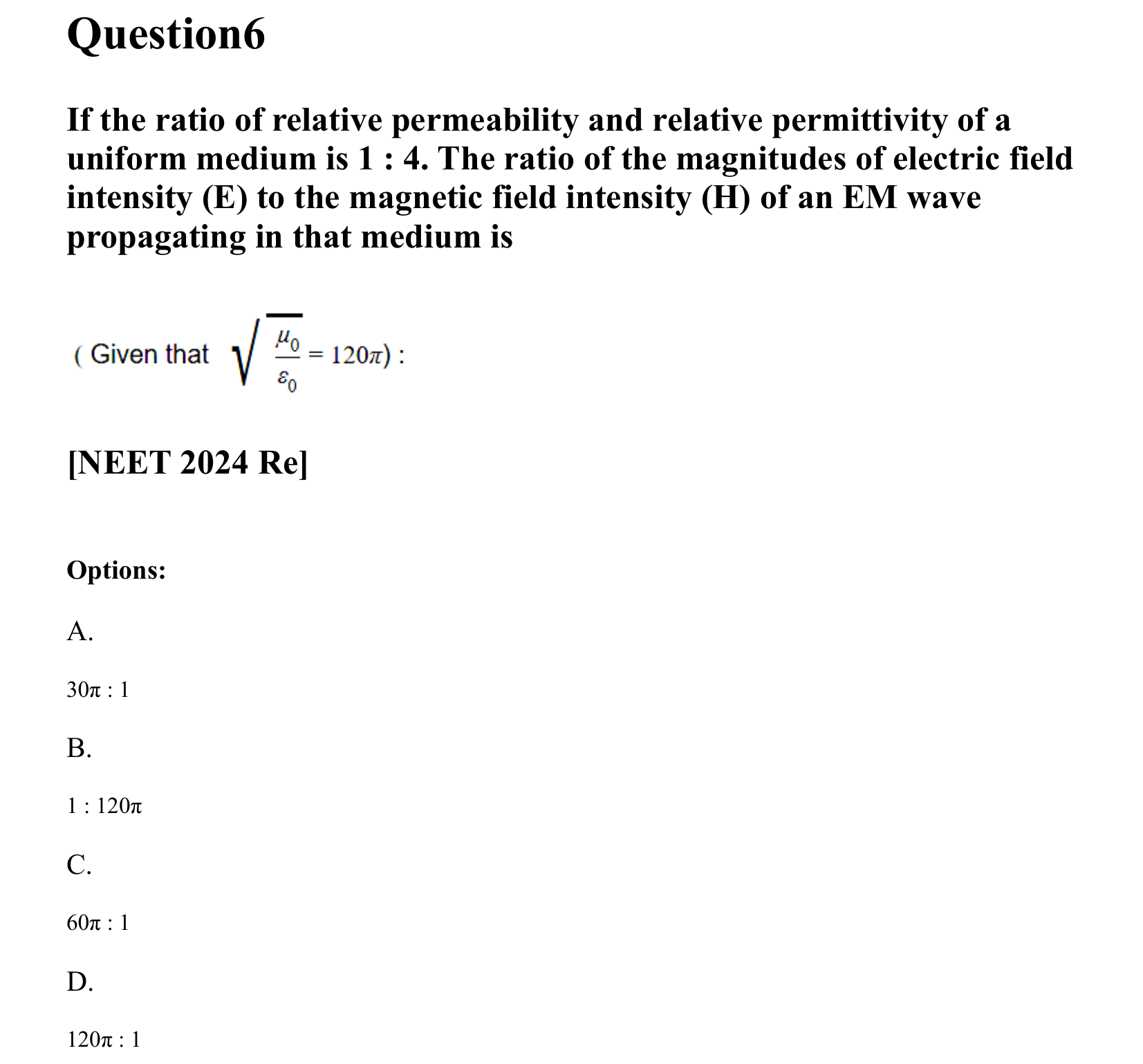 Electromagnetic Waves question 6