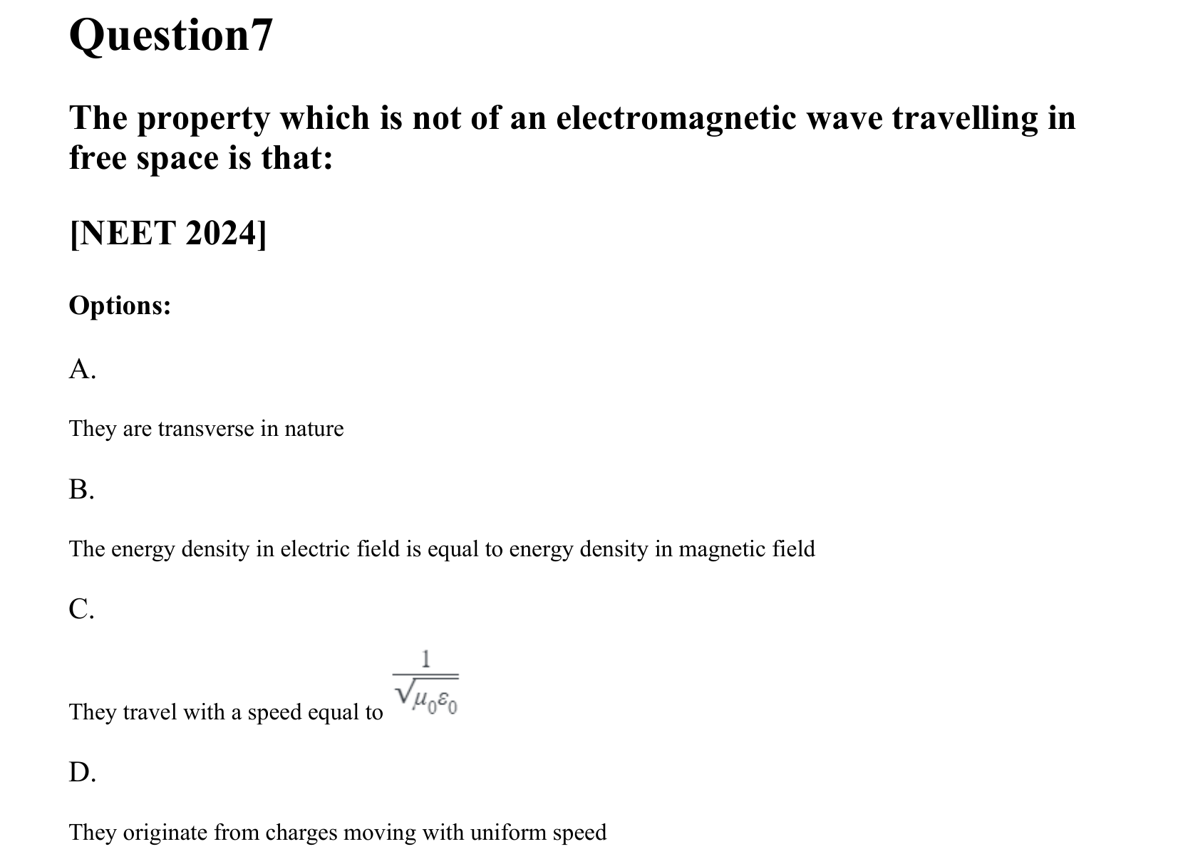Electromagnetic Waves question 7