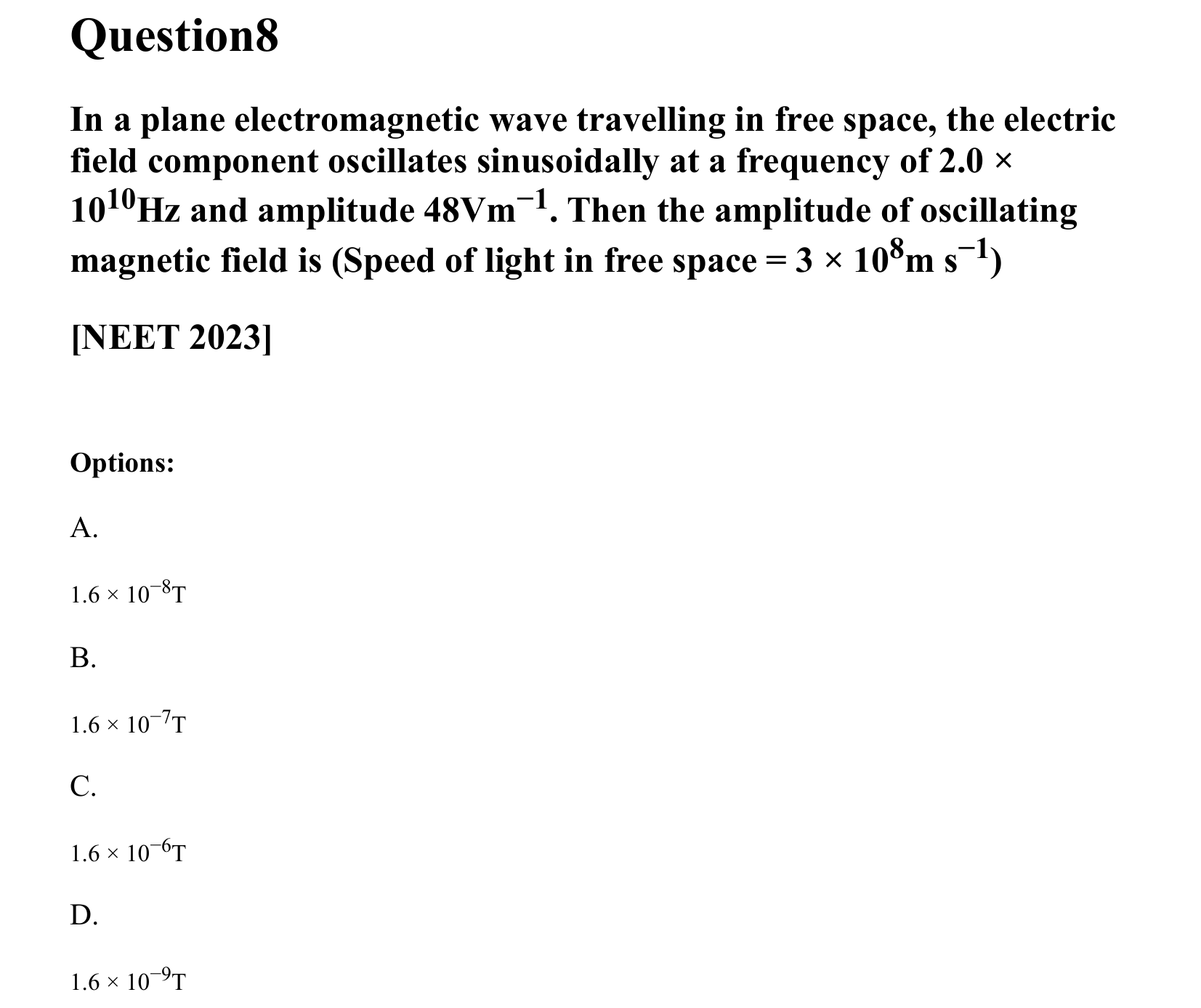 Electromagnetic Waves question 8