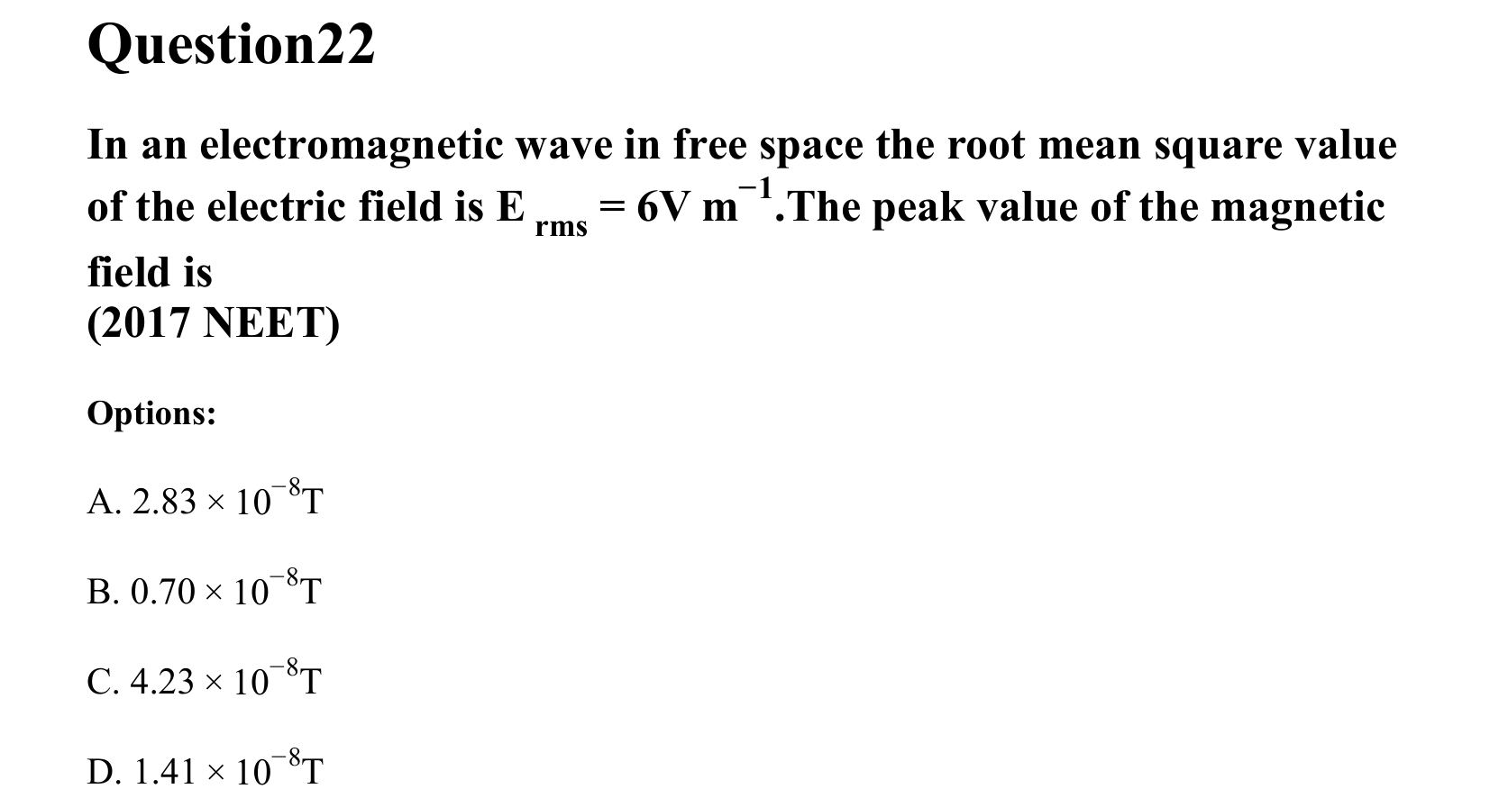Electromagnetic Waves question 22