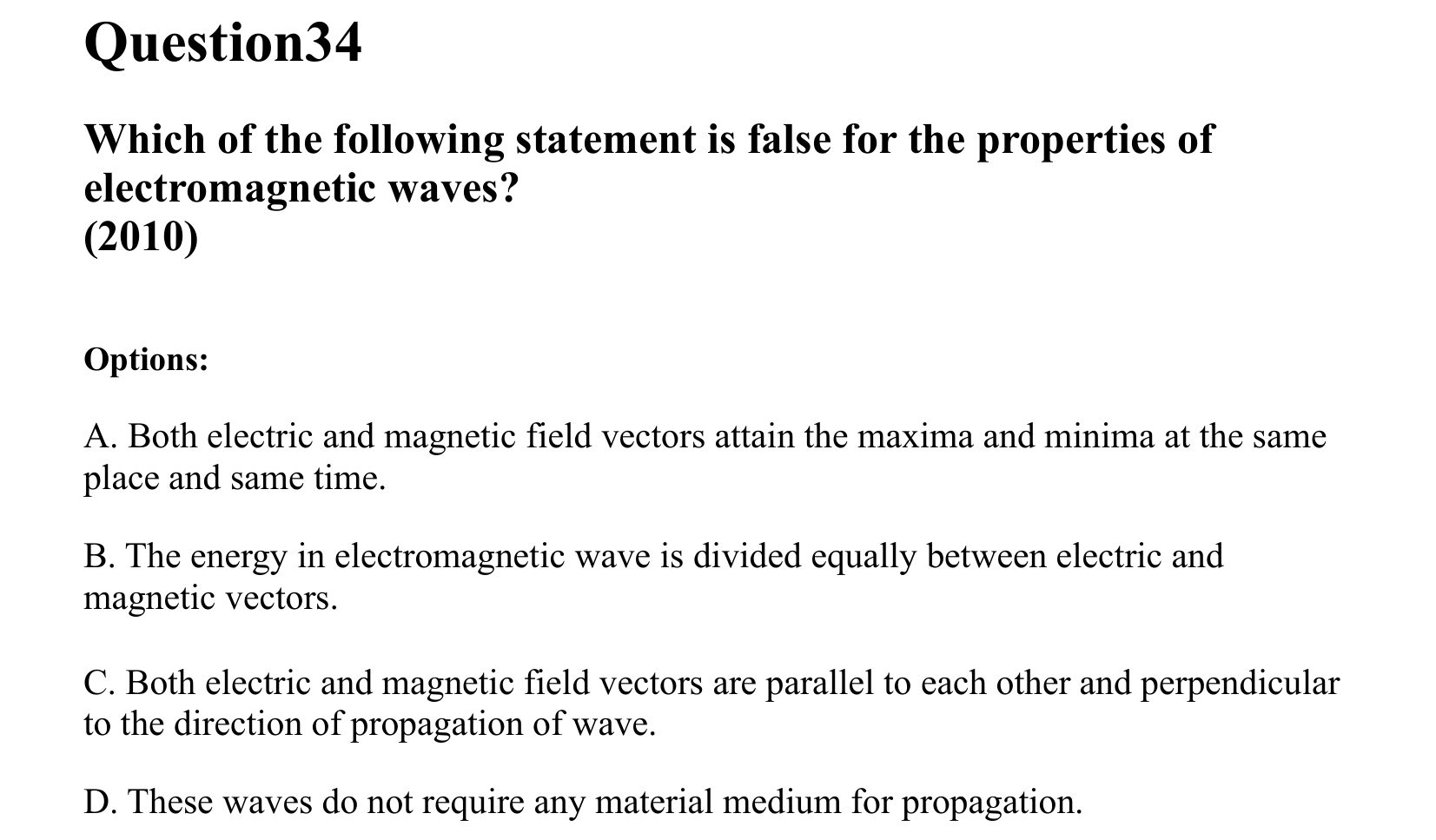 Electromagnetic Waves question 34