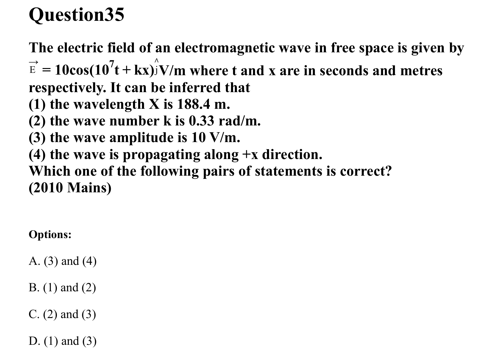 Electromagnetic Waves question 35
