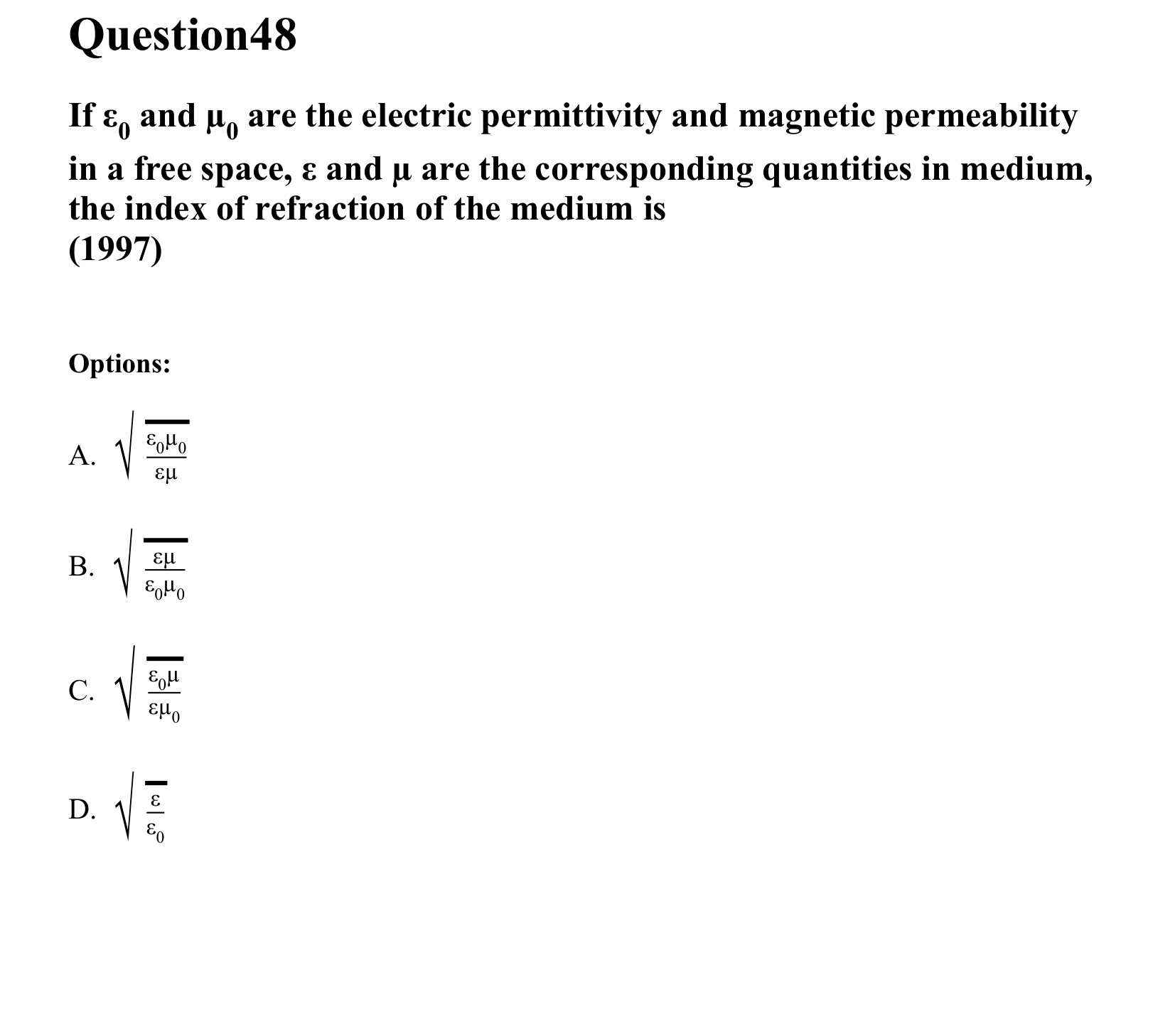 Electromagnetic Waves question 48