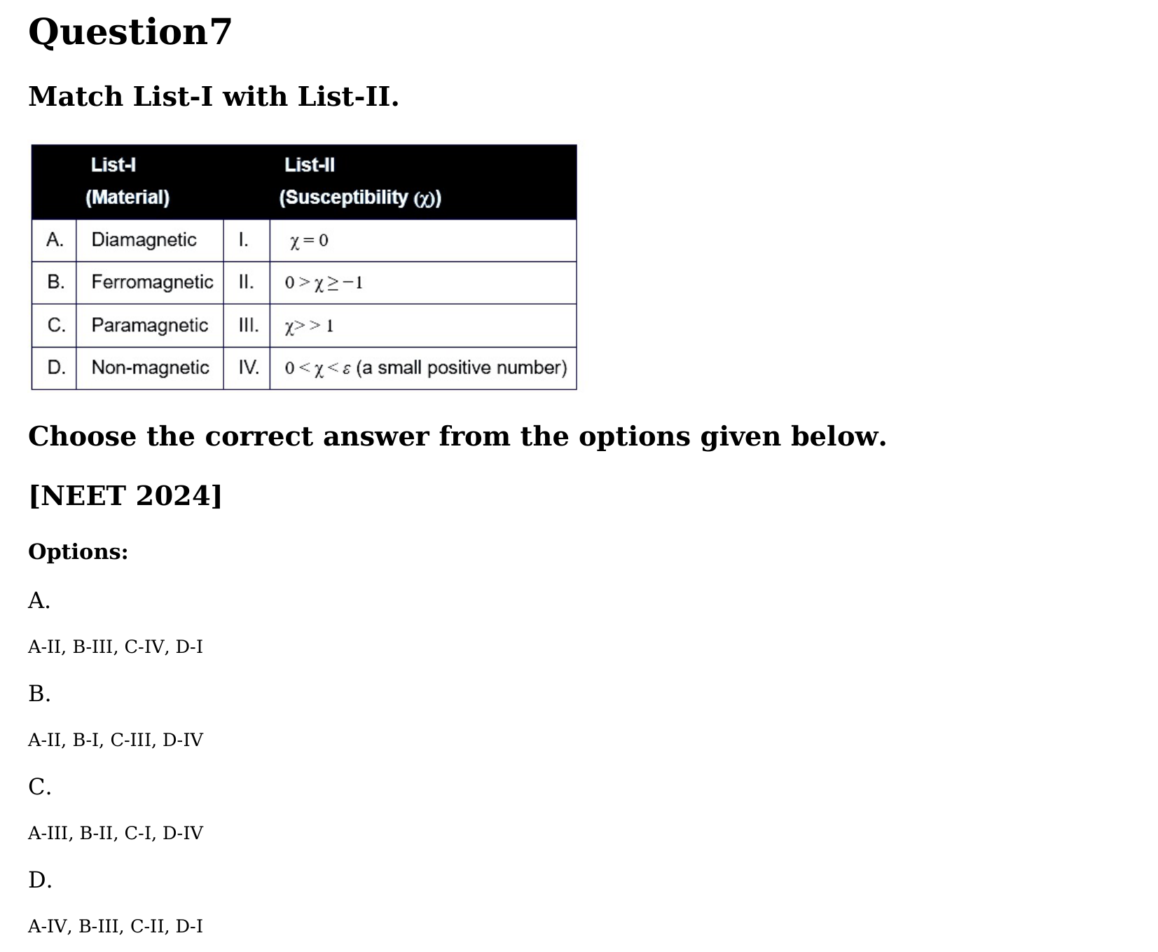 Magnetism and Matter question 7