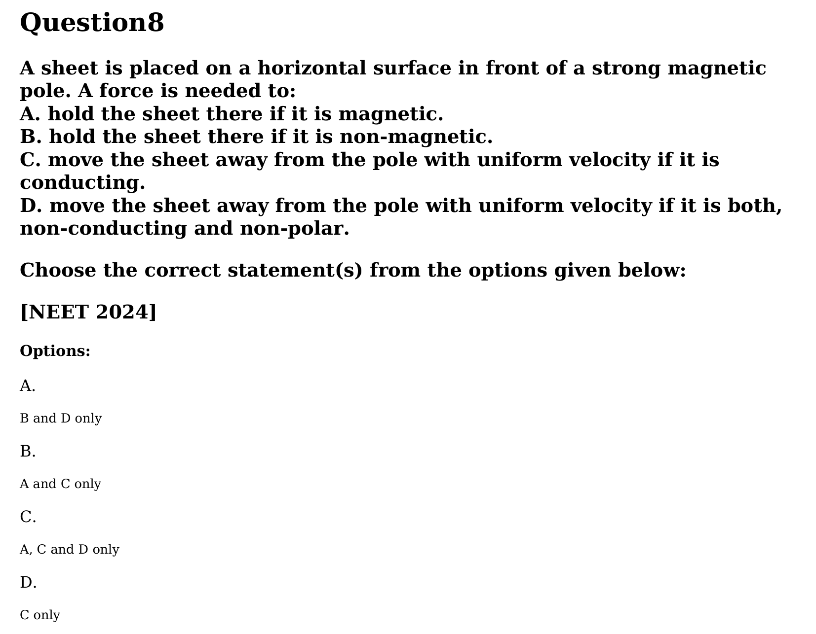 Magnetism and Matter question 8