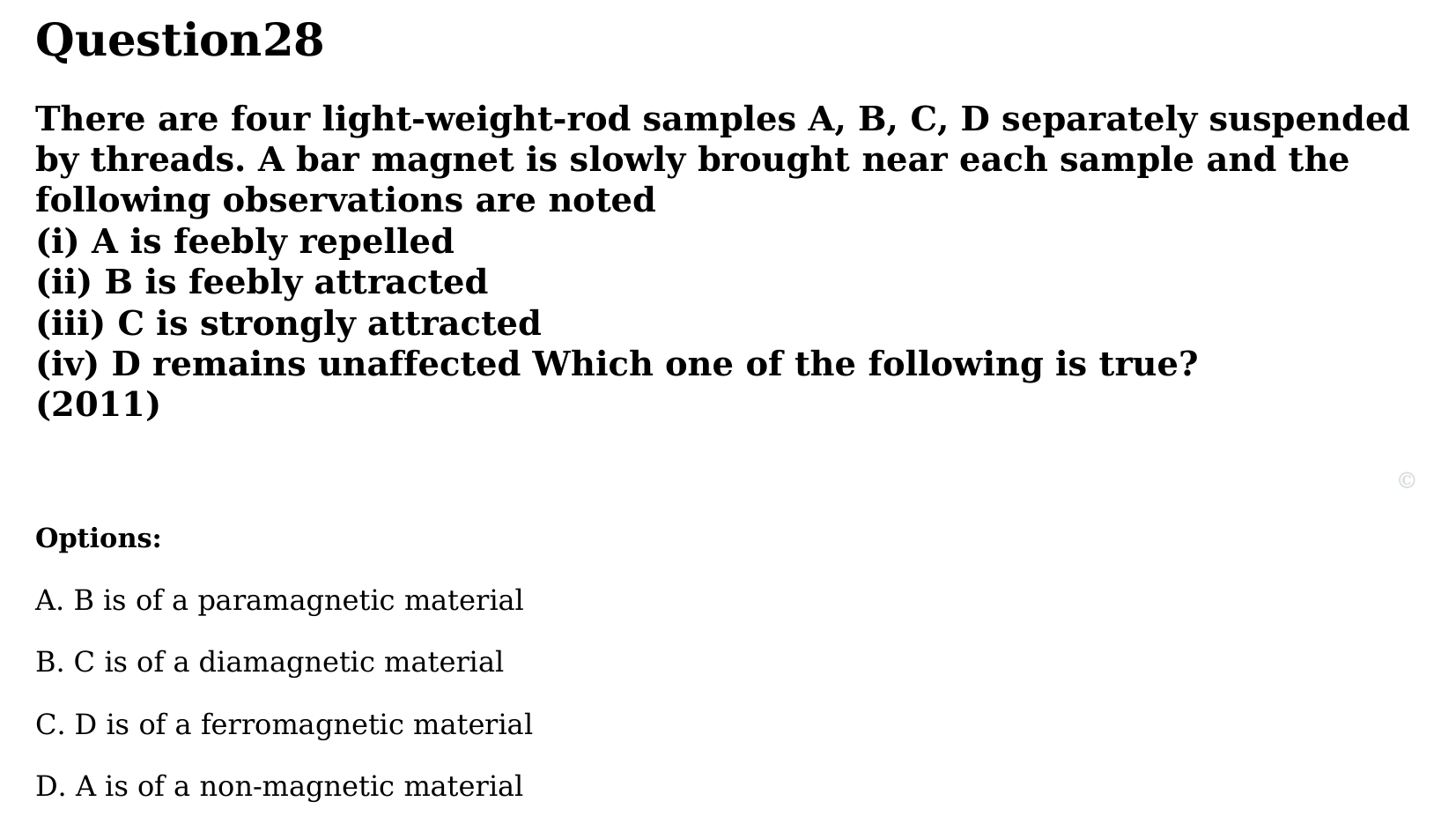 Magnetism and Matter question 28