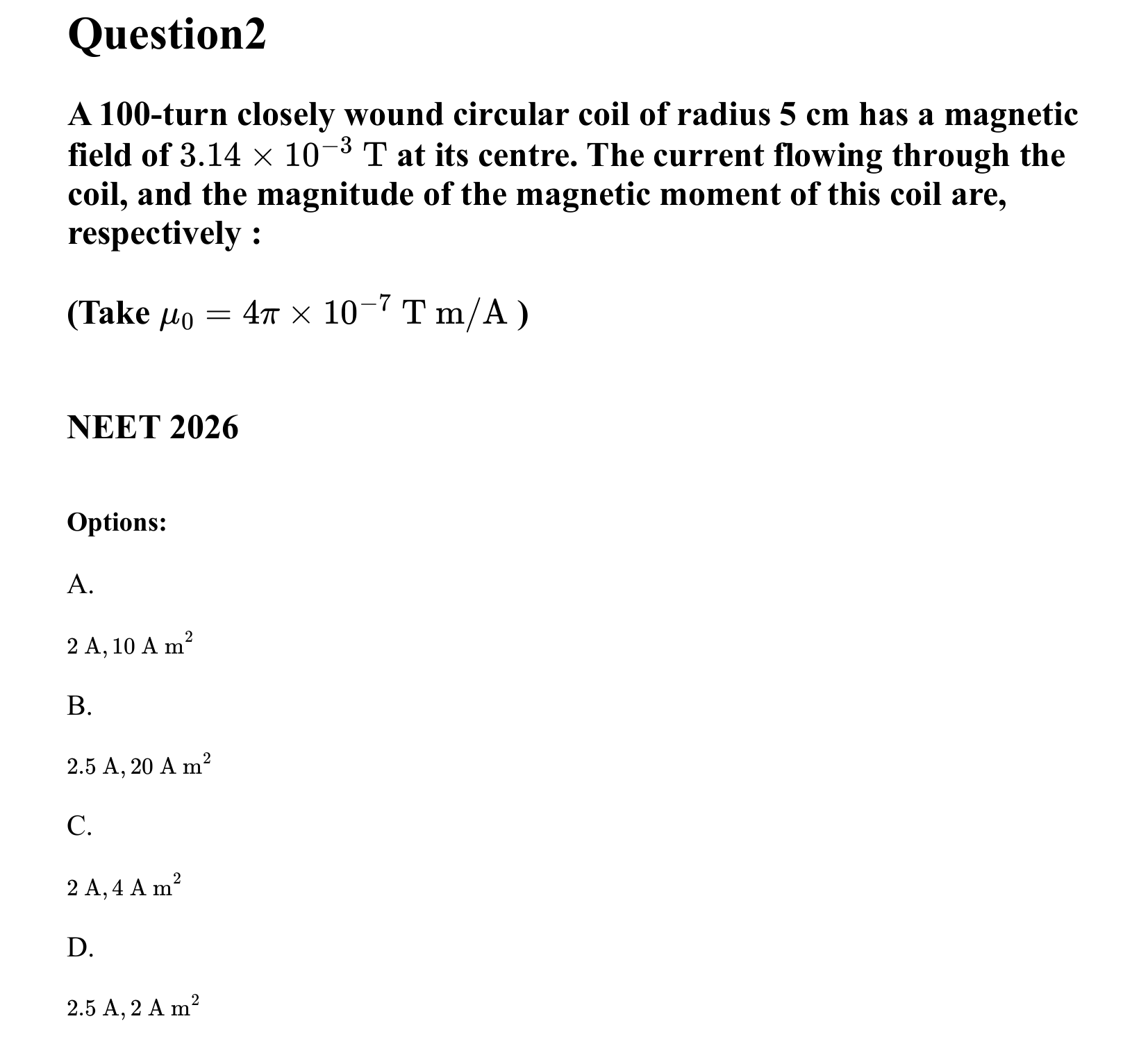 Moving Charges and Magnetism question 2