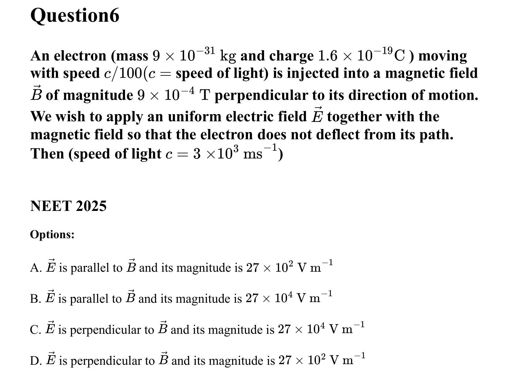 Moving Charges and Magnetism question 6