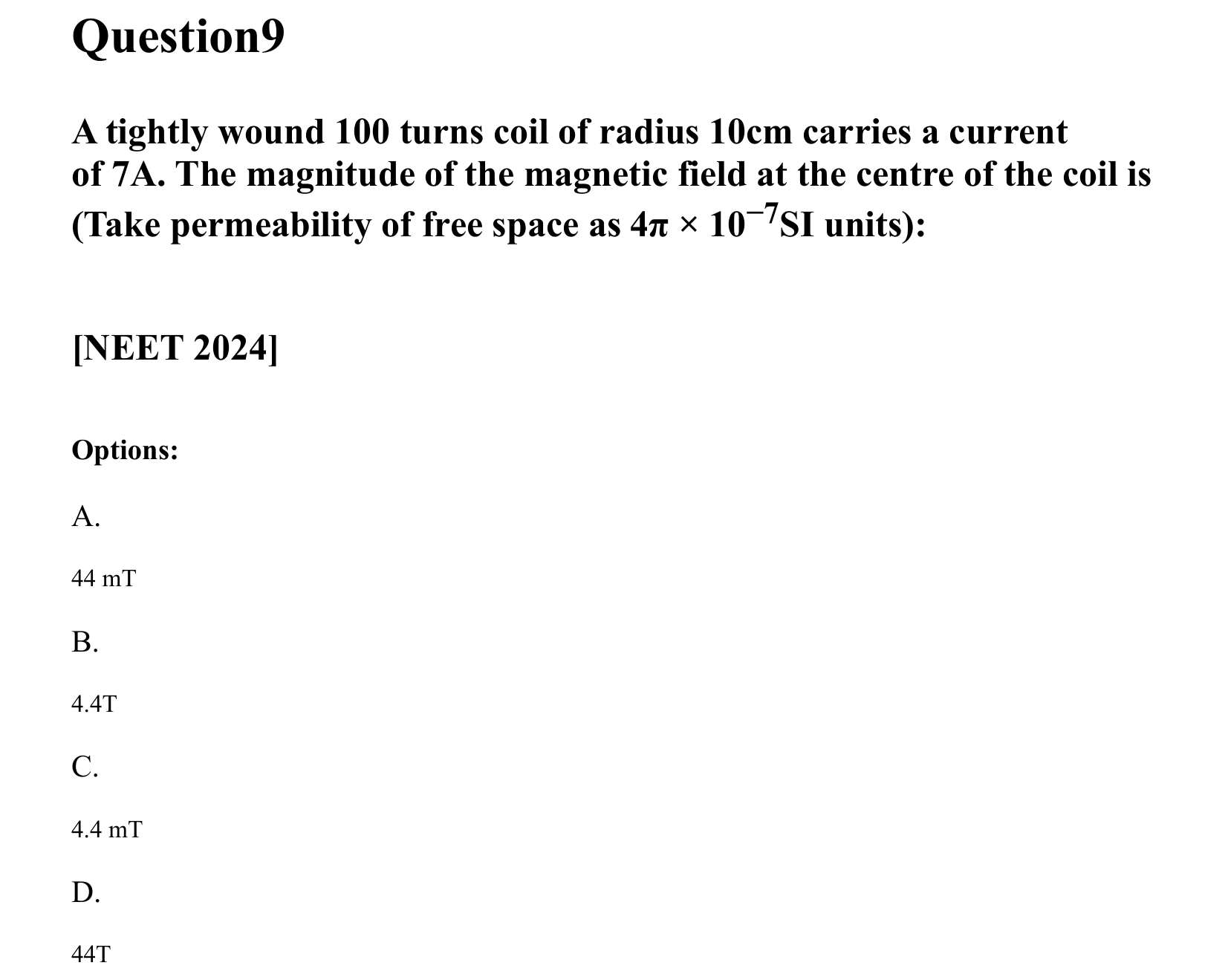 Moving Charges and Magnetism question 9