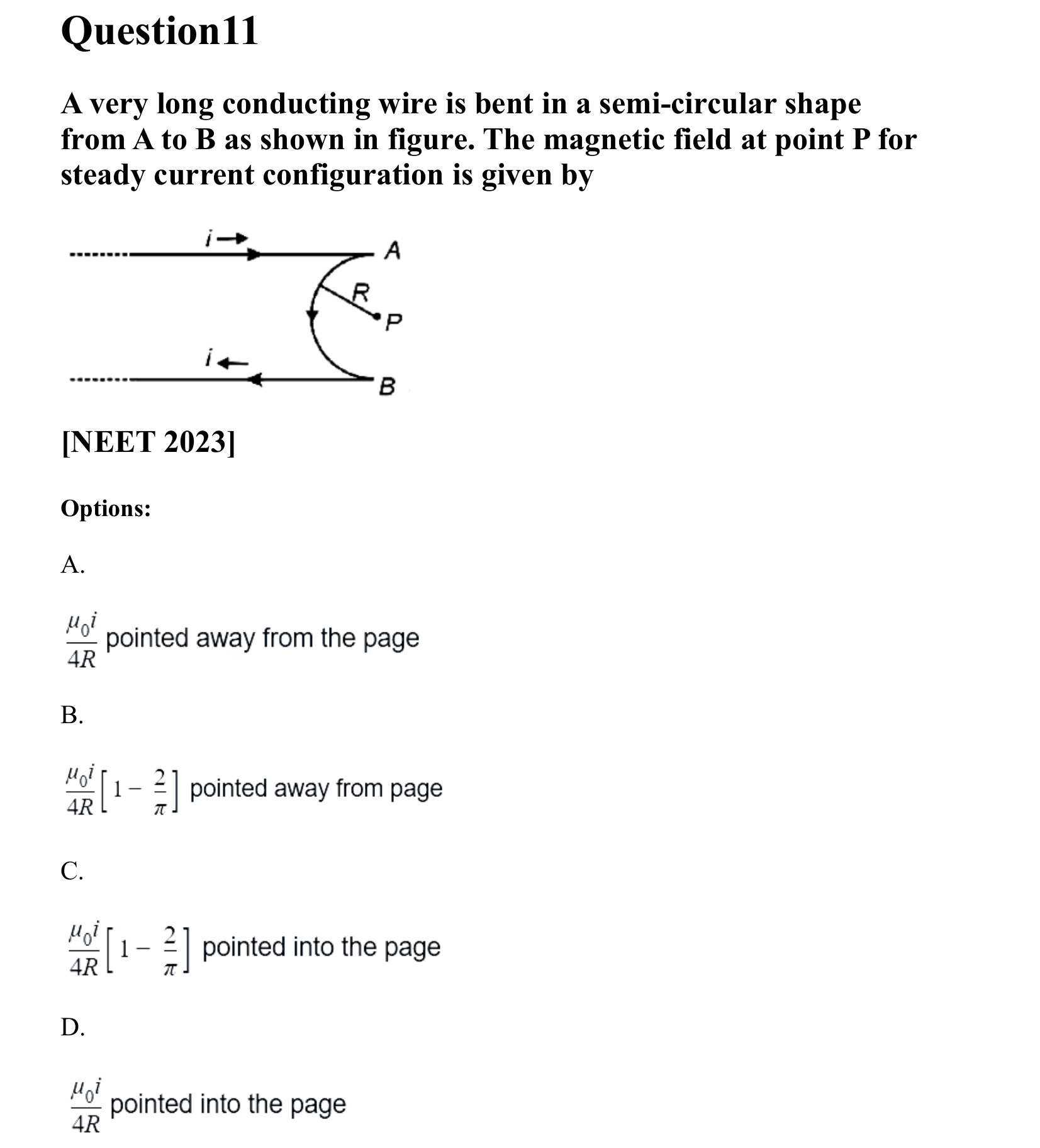 Moving Charges and Magnetism question 11
