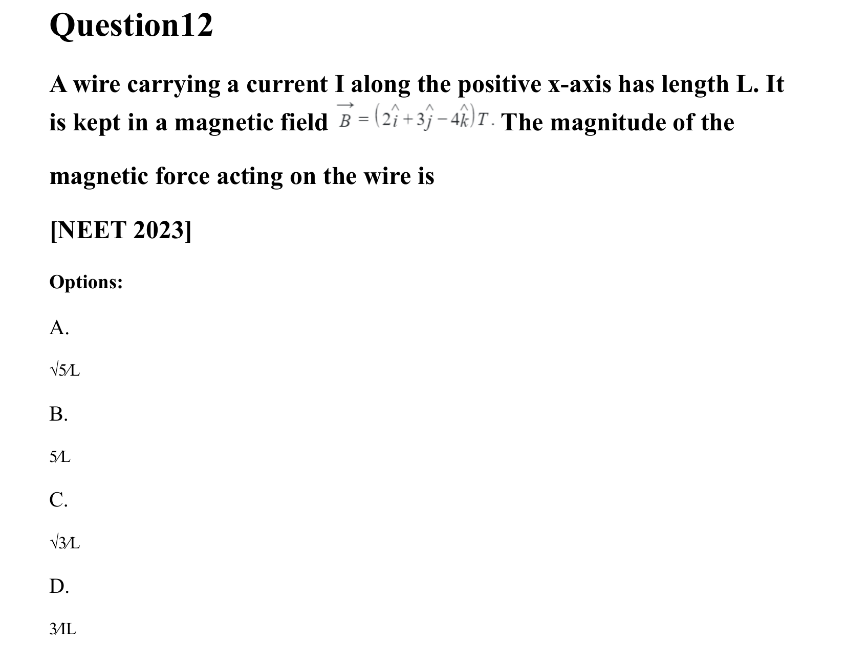 Moving Charges and Magnetism question 12